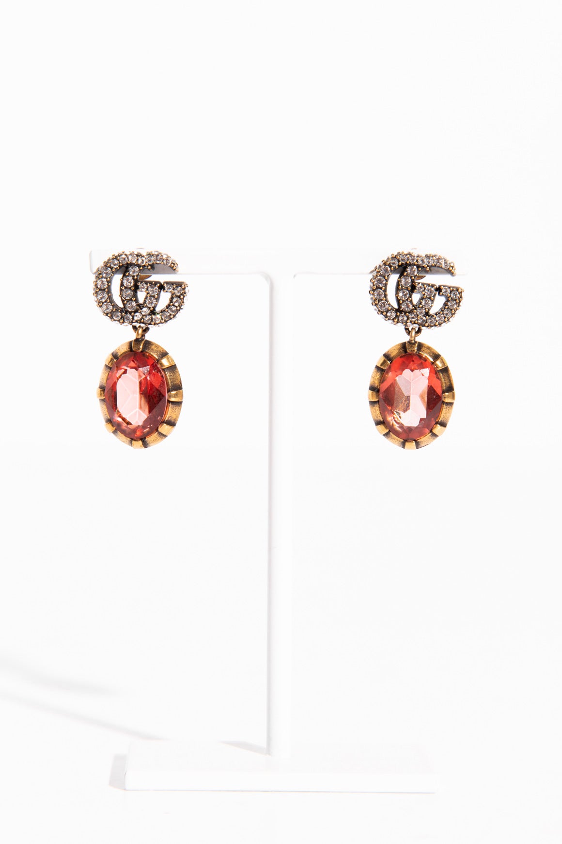 GUCCI Brass Crystal GG Earrings