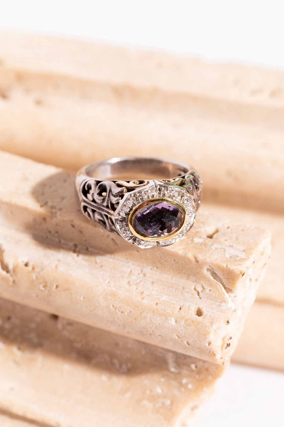 CHARLES KRYPELL Amethyst & White Diamond Ring
