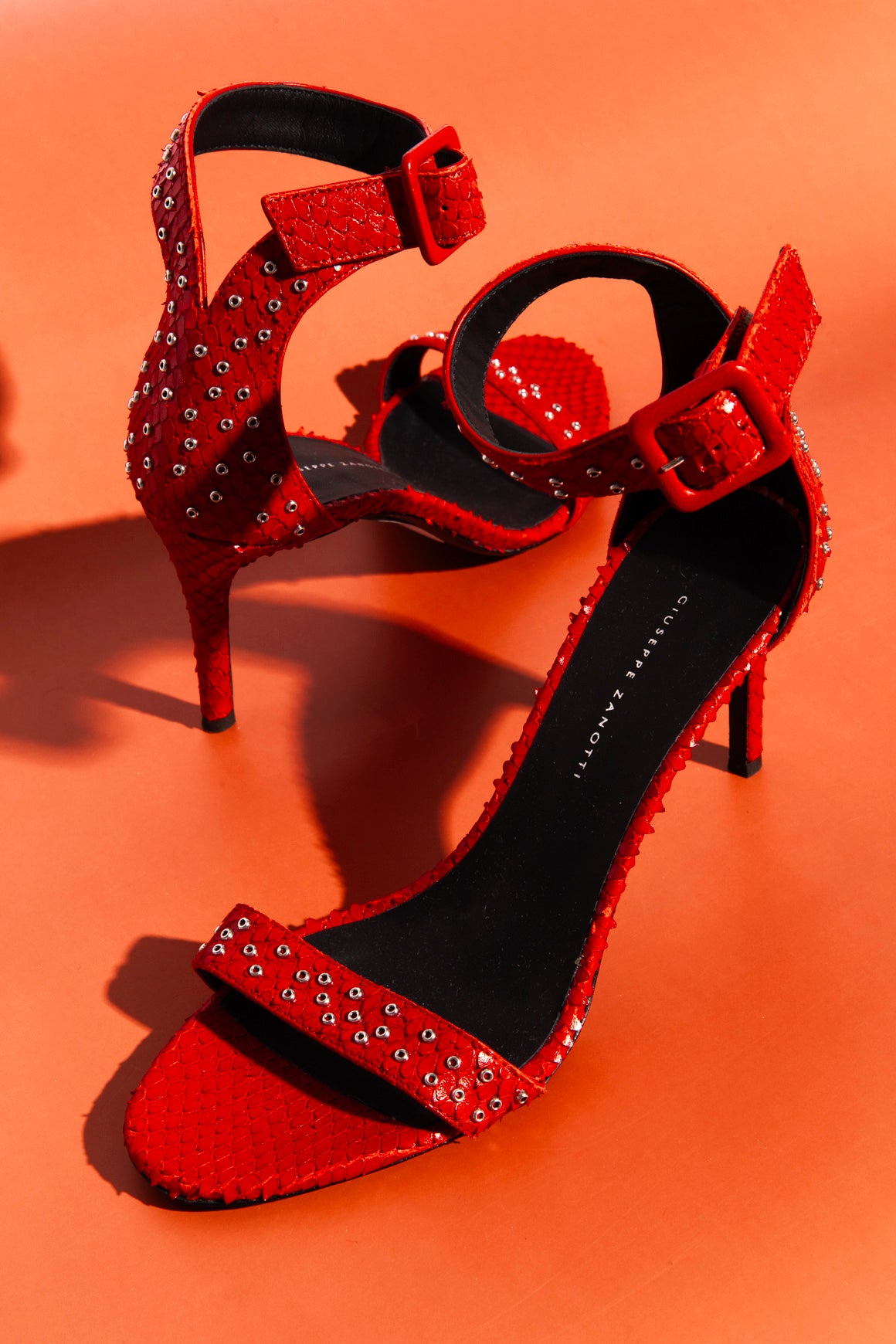 GIUSEPPE ZANOTTI Red Python Grommet Detail Heels (Sz. 37)
