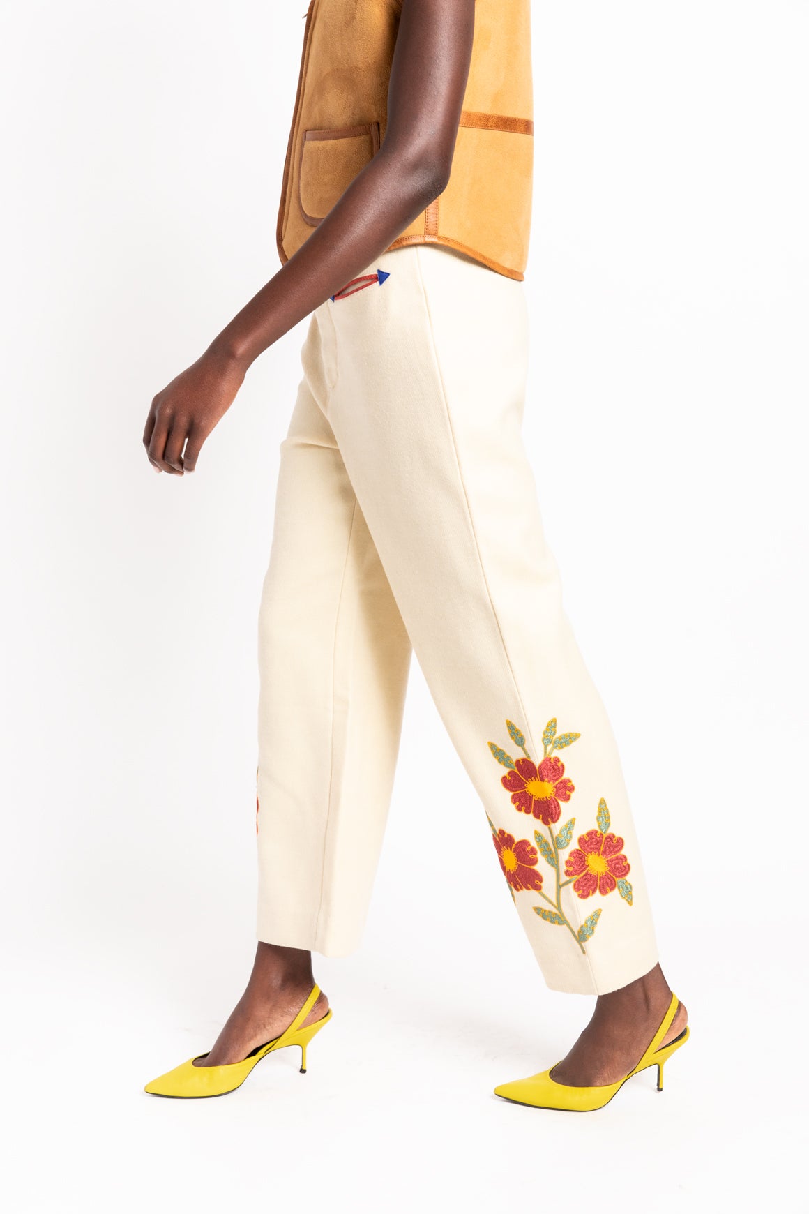 BODE Cream Embroidered Wool Trousers