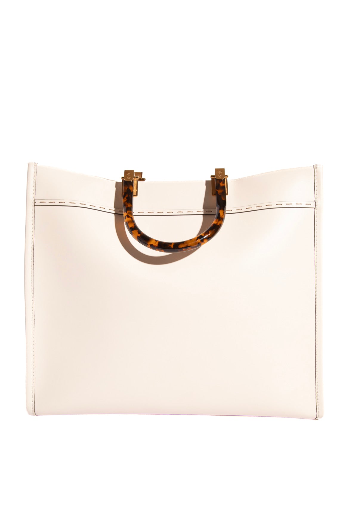 FENDI Ivory Leather Tortoise Leather Tote Bag
