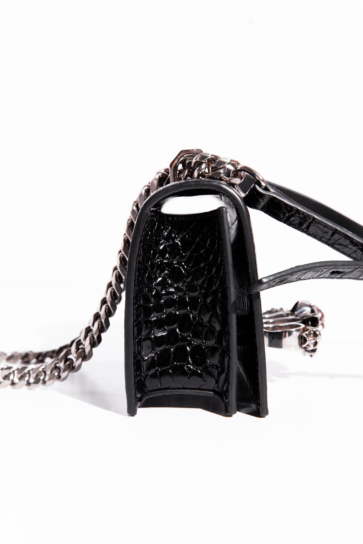 ALEXANDER MCQUEEN Black Croc-Effect Leather Shoulder Bag