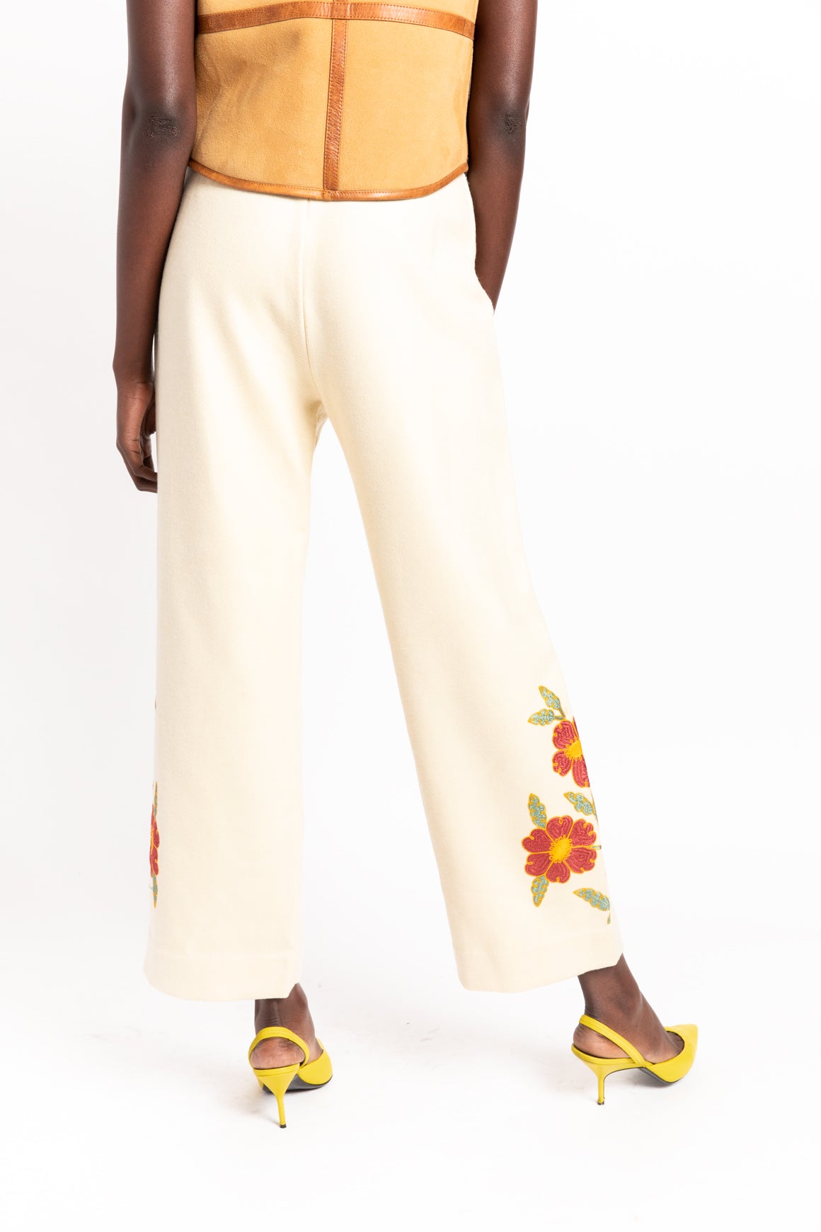 BODE Cream Embroidered Wool Trousers