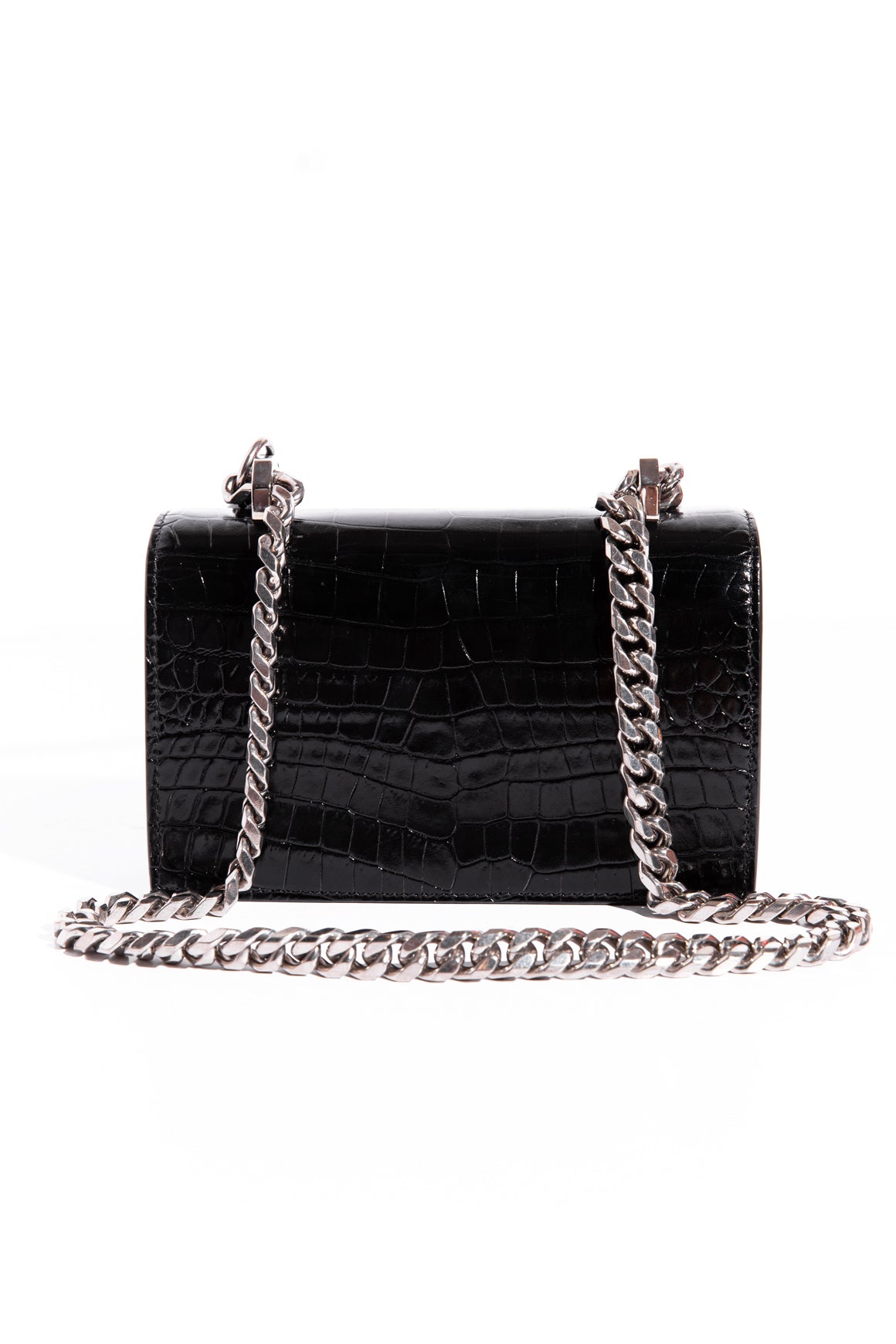 ALEXANDER MCQUEEN Black Croc-Effect Leather Shoulder Bag