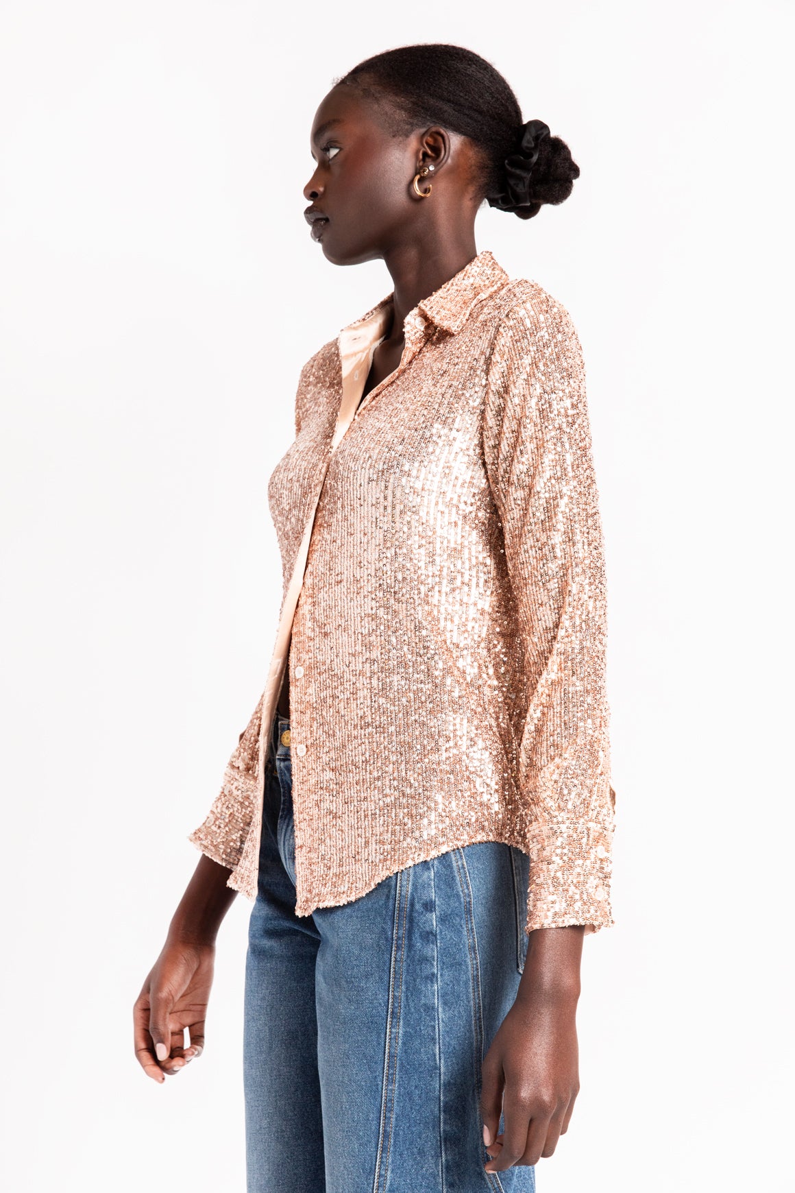 TOM FORD Pink Sequin Button Down Blouse