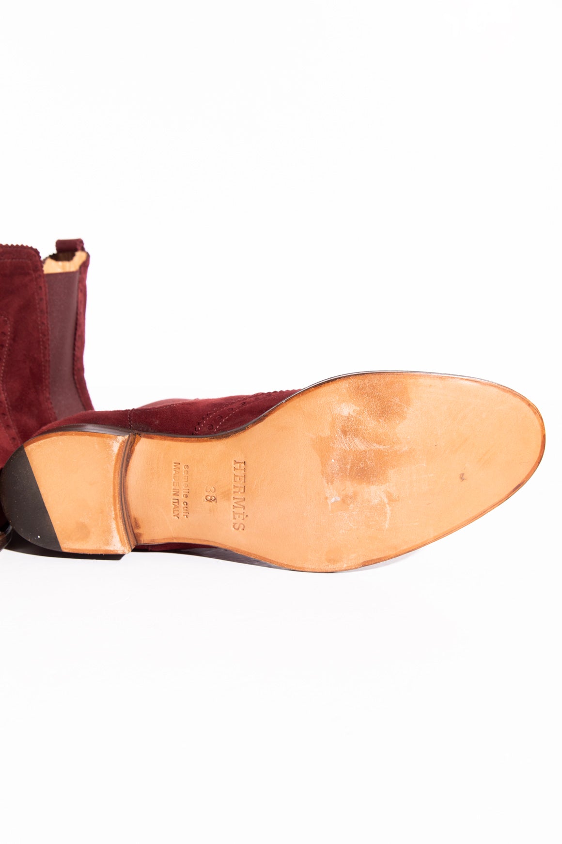 HERMES Maroon Suede Chelsea Boots (Sz. 38)