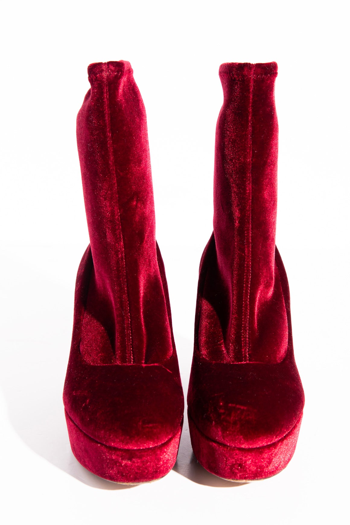 MIU MIU Red Velvet Platform Boots (Sz. 38)