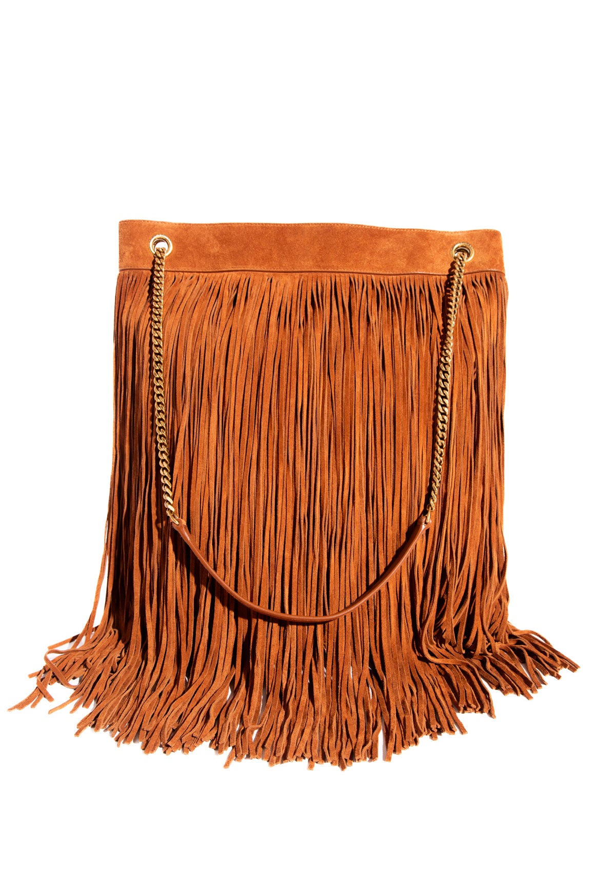 SAINT LAURENT Tan Grace Fringe Suede Bag