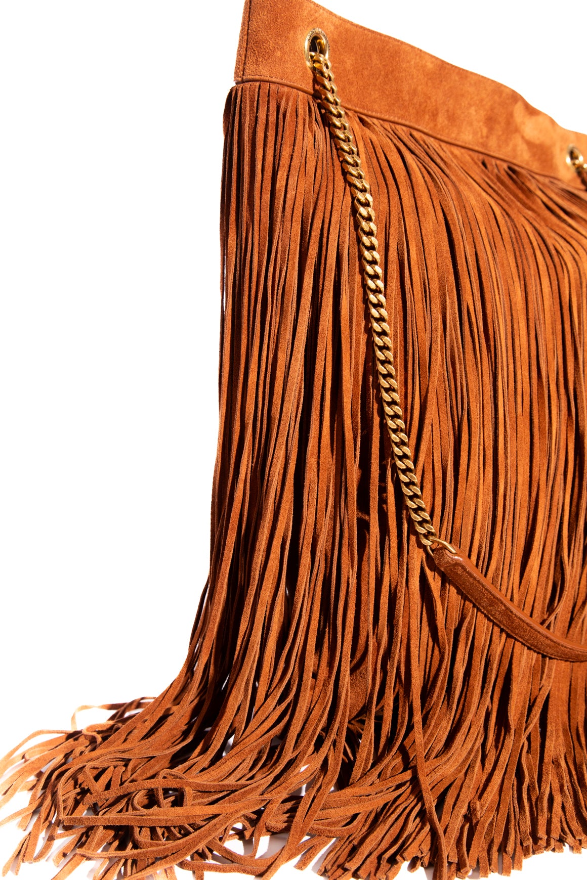SAINT LAURENT Tan Grace Fringe Suede Bag