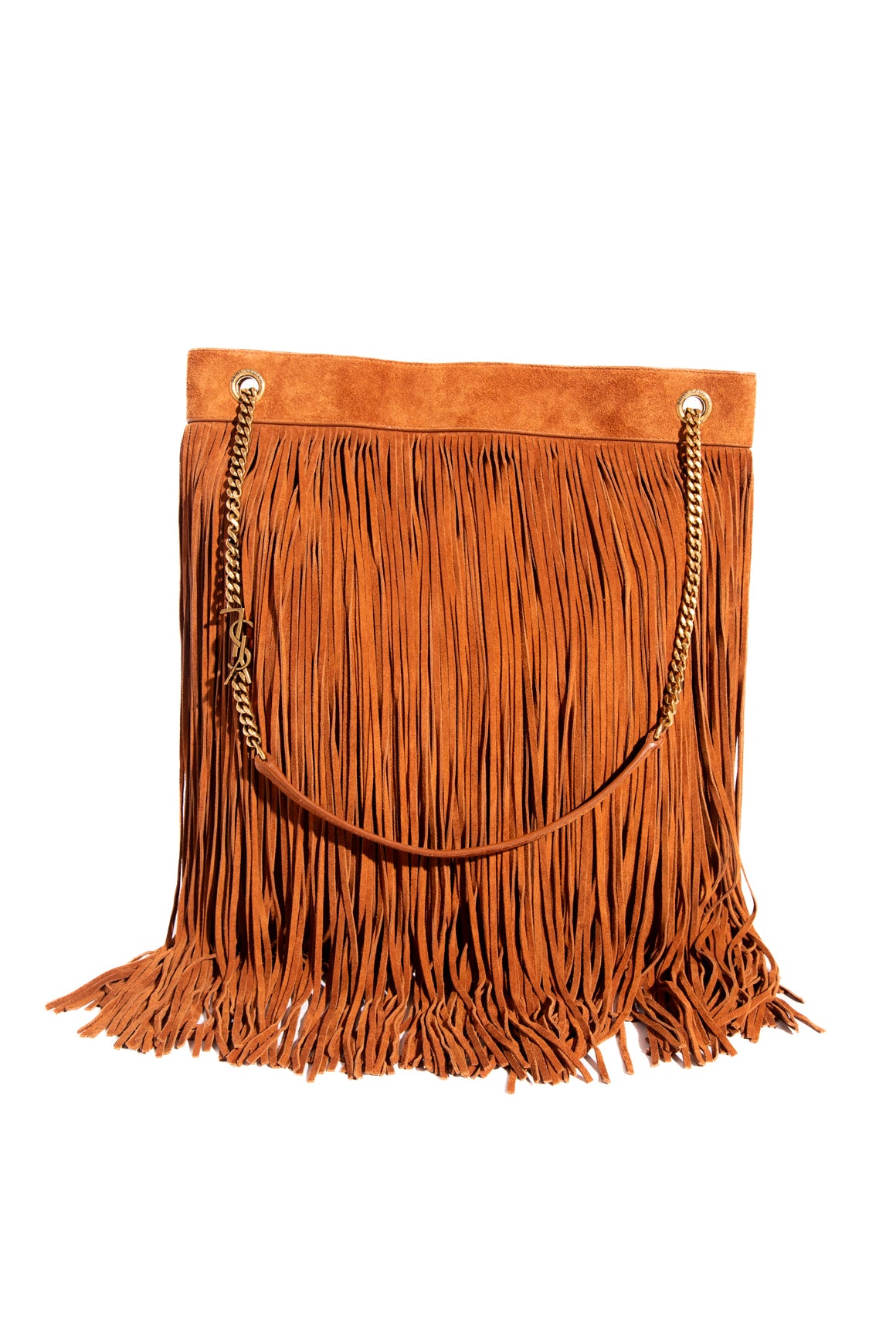 SAINT LAURENT Tan Grace Fringe Suede Bag