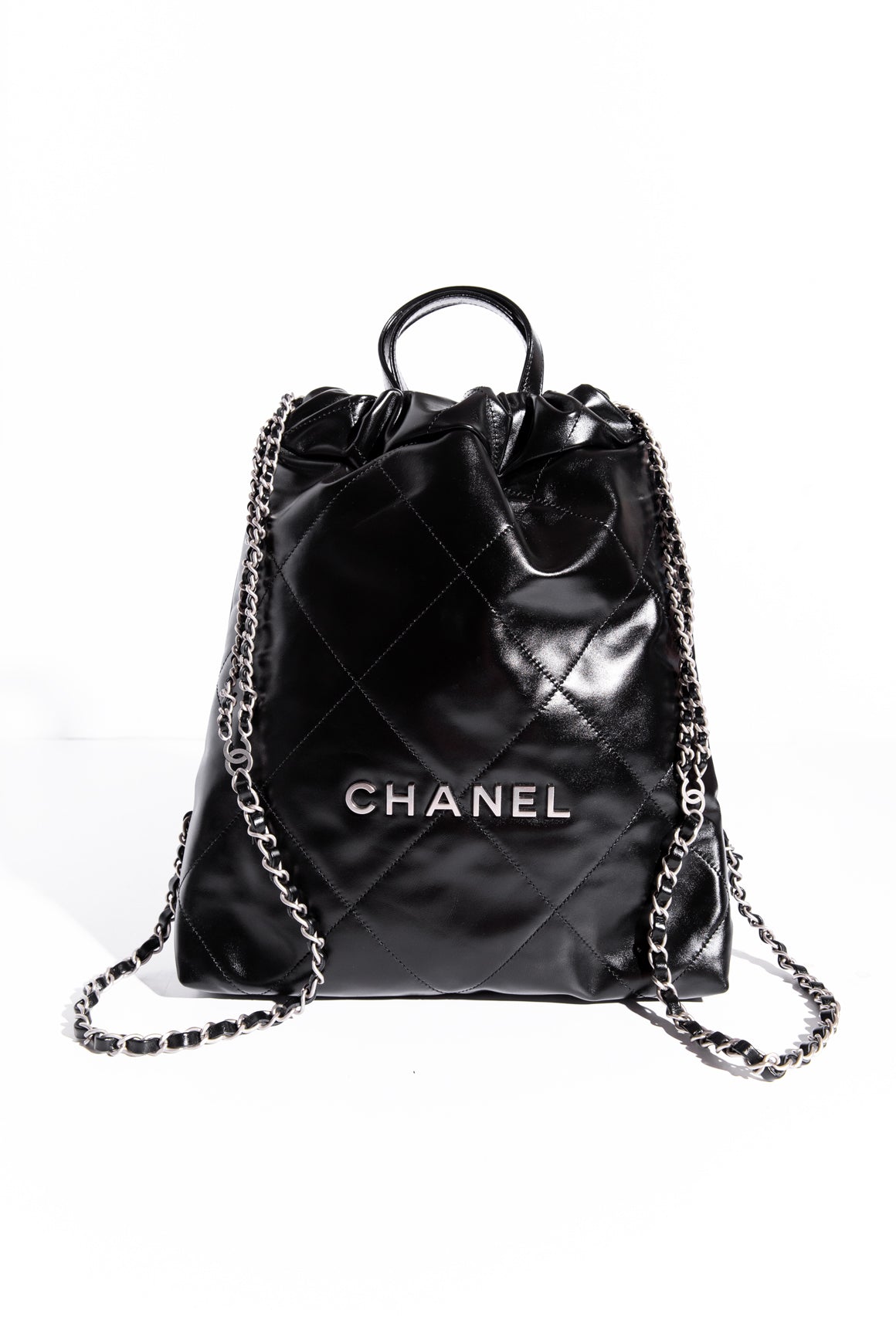 CHANEL 22 Black Quilted Backpack w/ Aged Silver Hardware