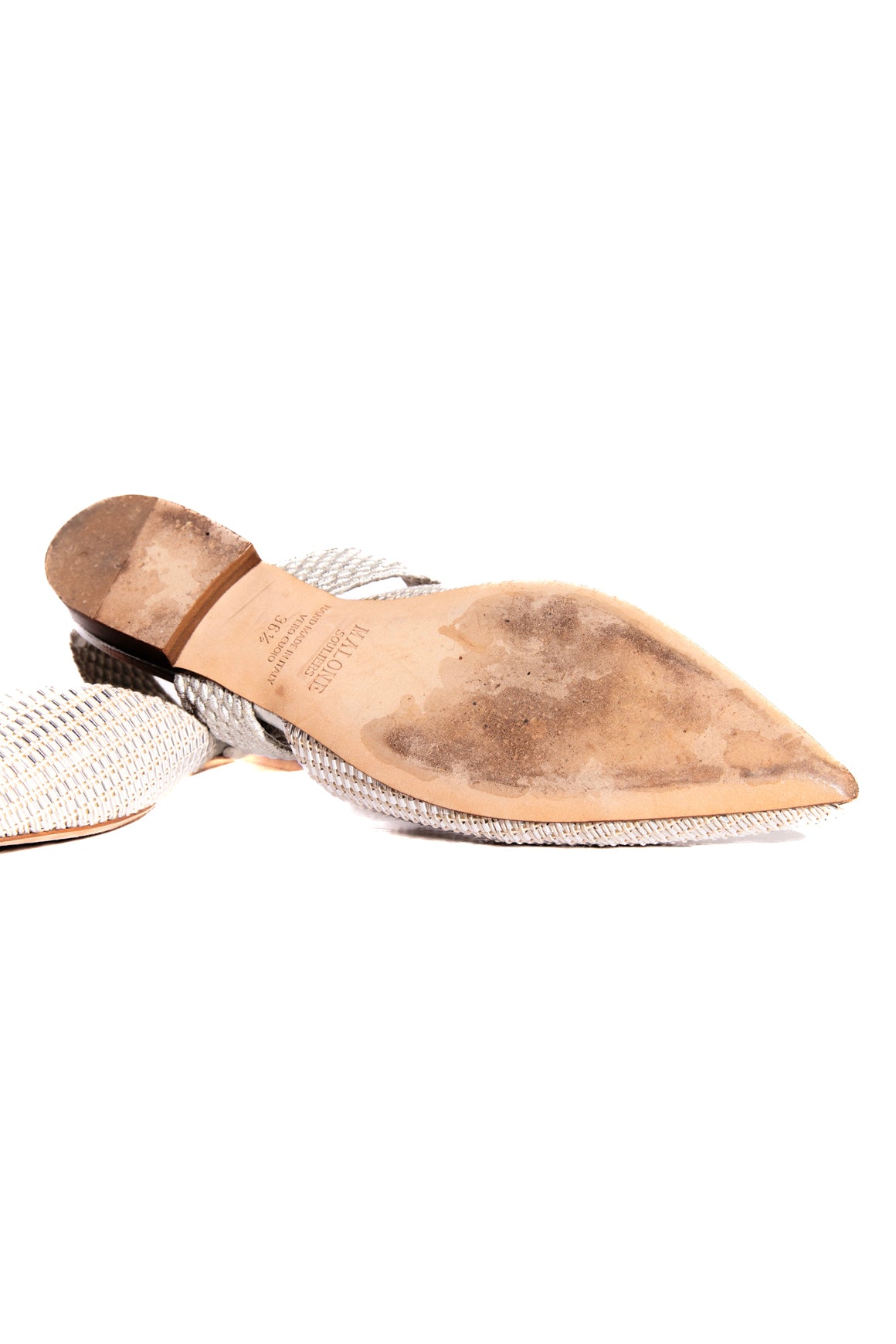 MALONE SOULIERS Silver Beaded Pointed Mules (Sz. 36.5)