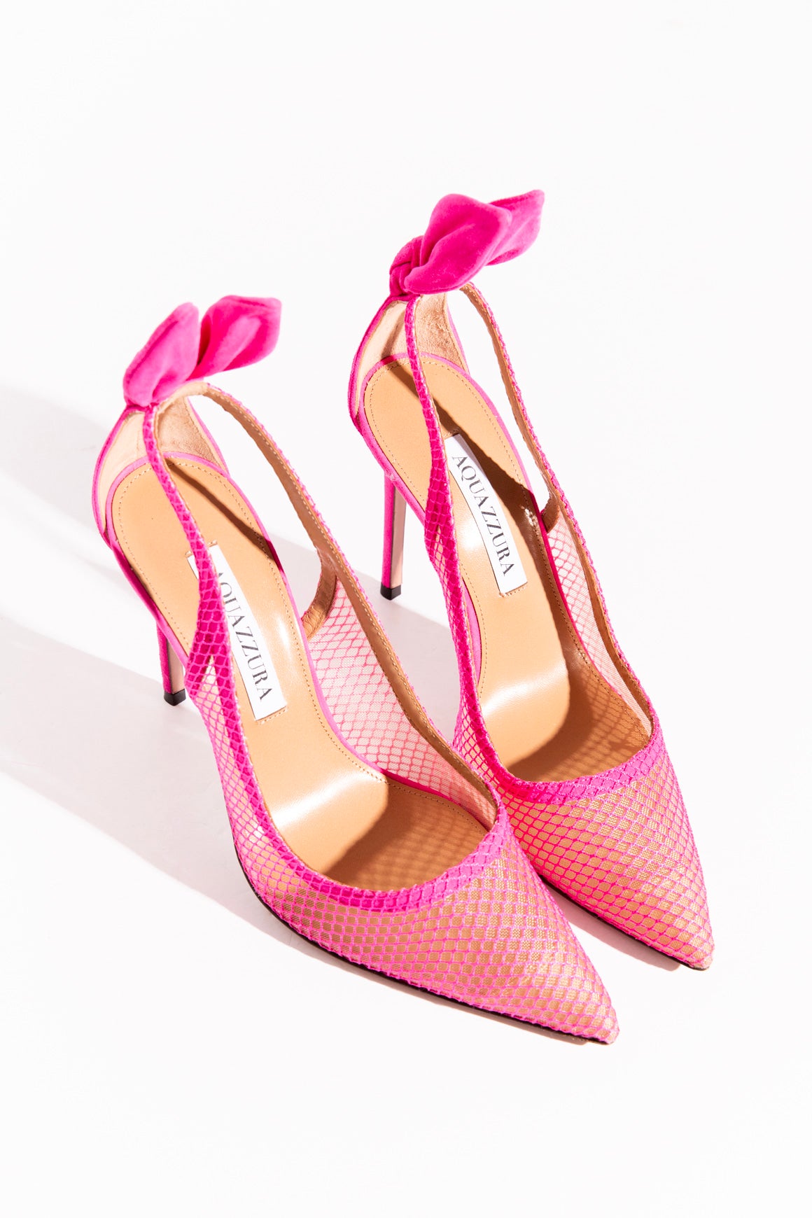 AQUAZURRA Pink Fishnet Bow Detail Pumps (Sz.36.5)