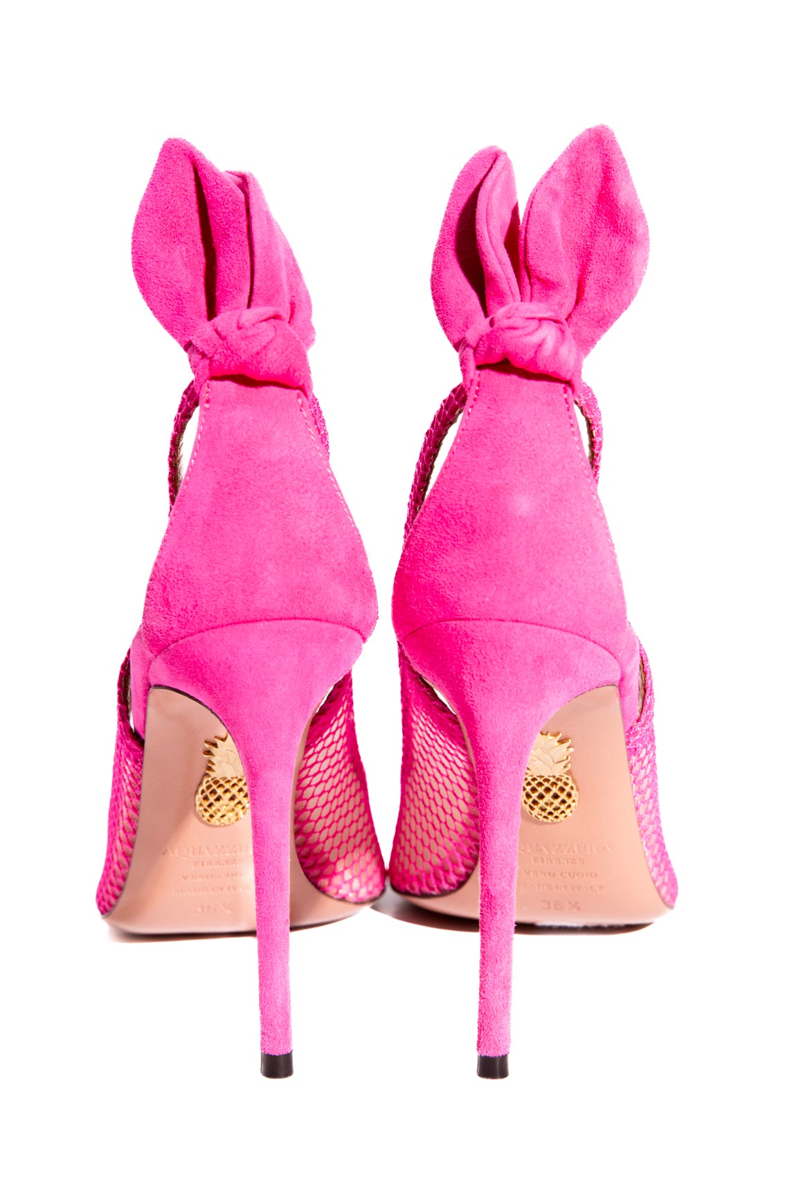 AQUAZURRA Pink Fishnet Bow Detail Pumps (Sz.36.5)