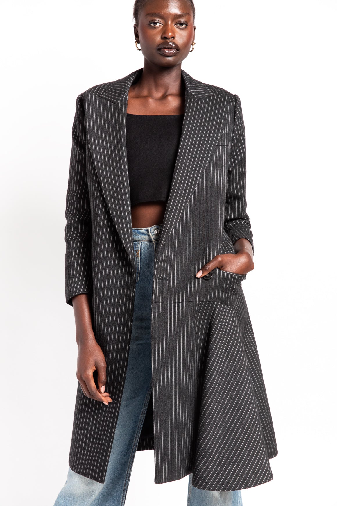 STELLA MCCARTNEY Grey Pinstripe Wool Coat