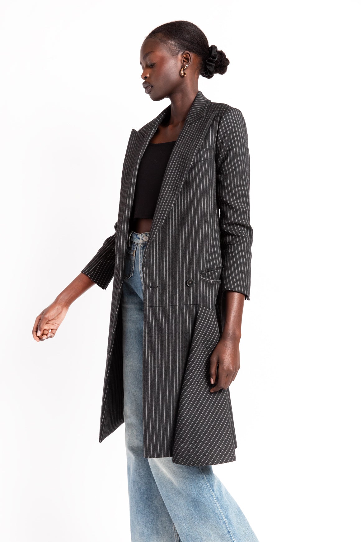 STELLA MCCARTNEY Grey Pinstripe Wool Coat