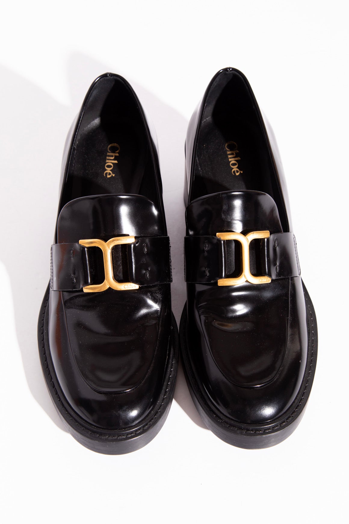 CHLOE Patent Leather Heeled Loafers (Sz. 39)