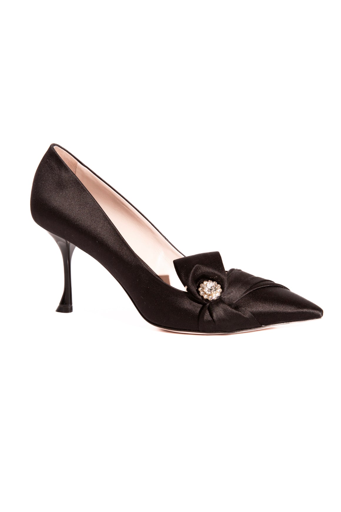 ROGER VIVIER Black Satin Crystal Bow Pumps (Sz. 38)