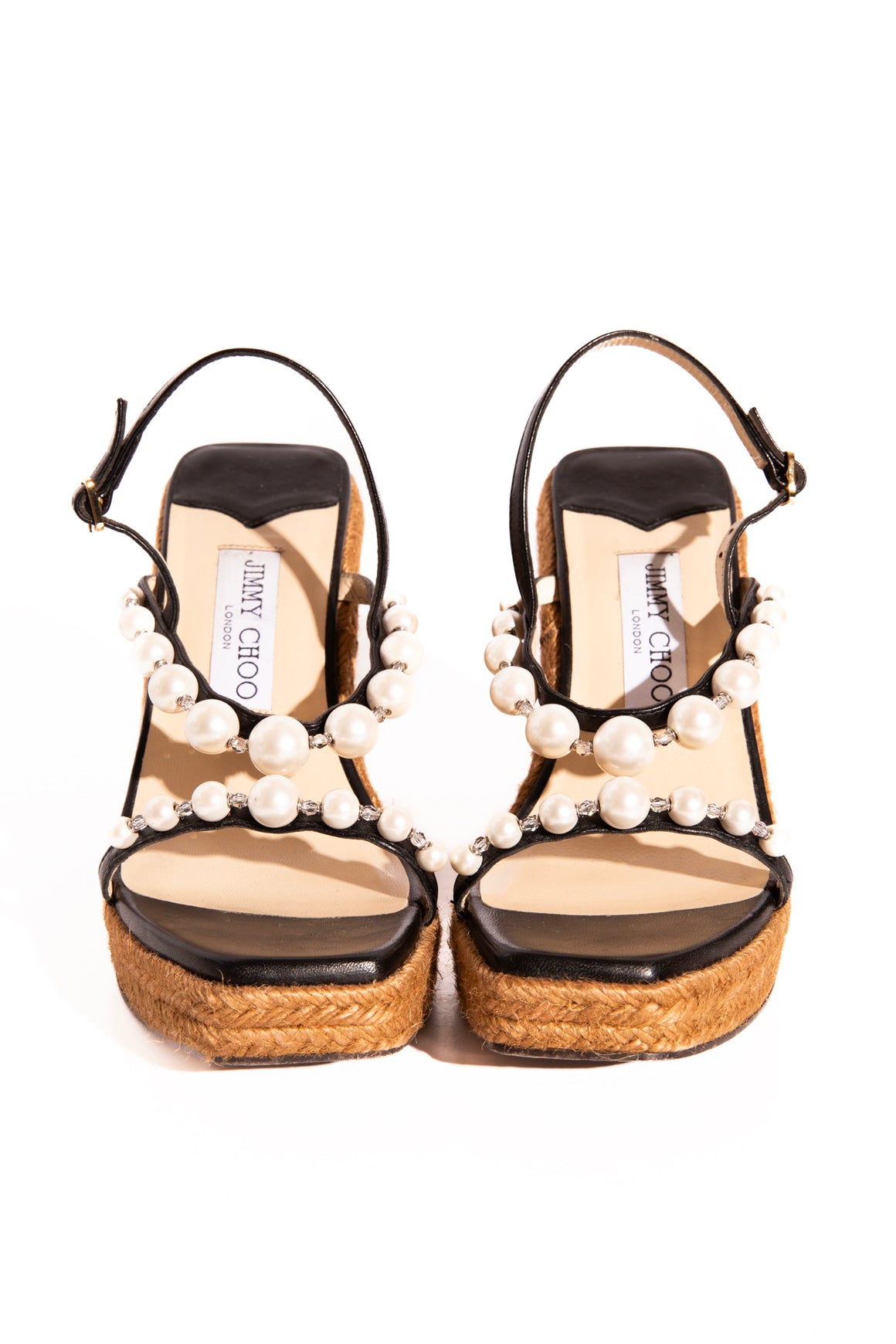 JIMMY CHOO Black Pearl Espadrille Wedges (Sz.36.5) | MOSS Designer