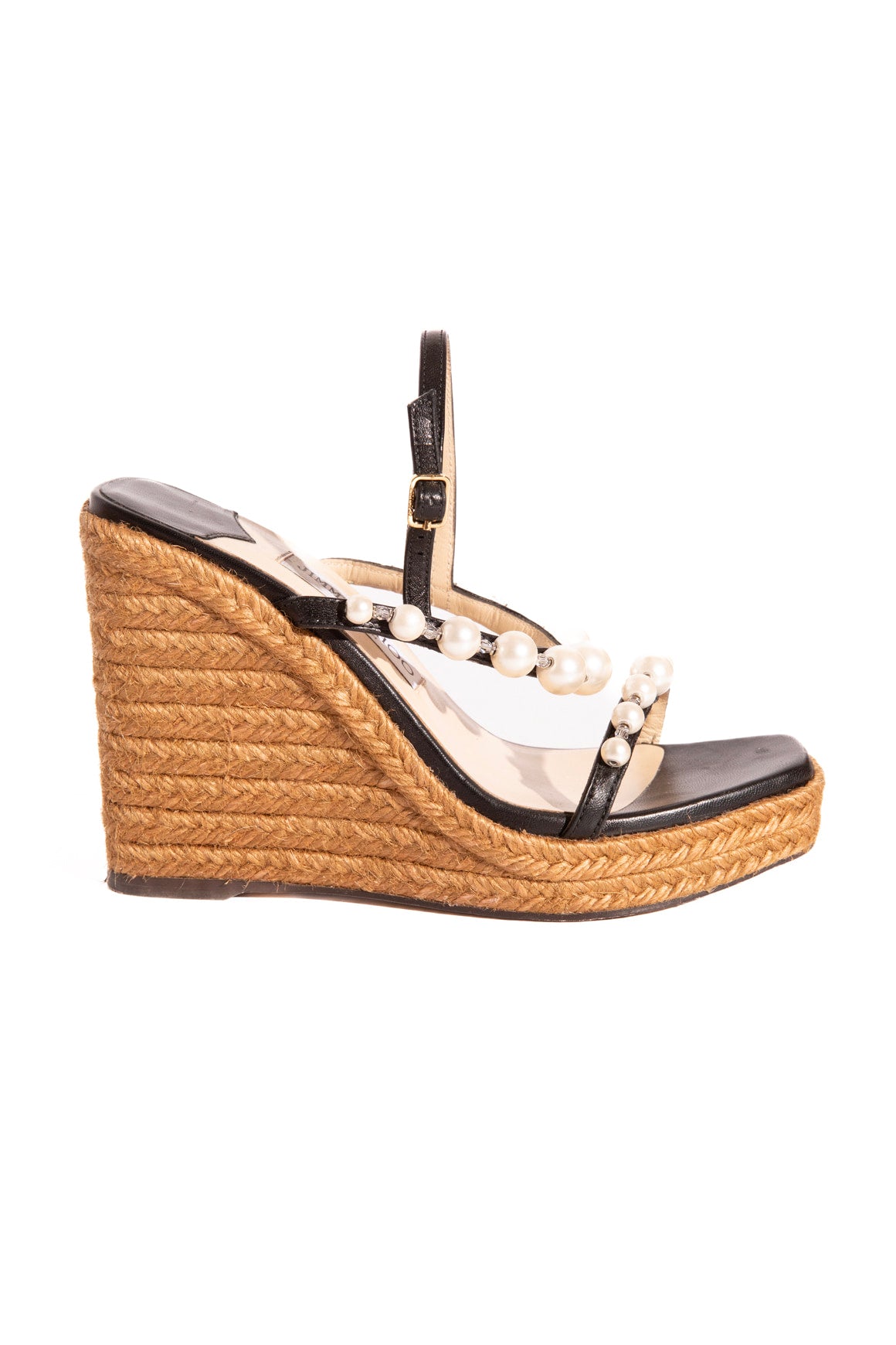 JIMMY CHOO Black Pearl Espadrille Wedges (Sz.36.5) | MOSS Designer