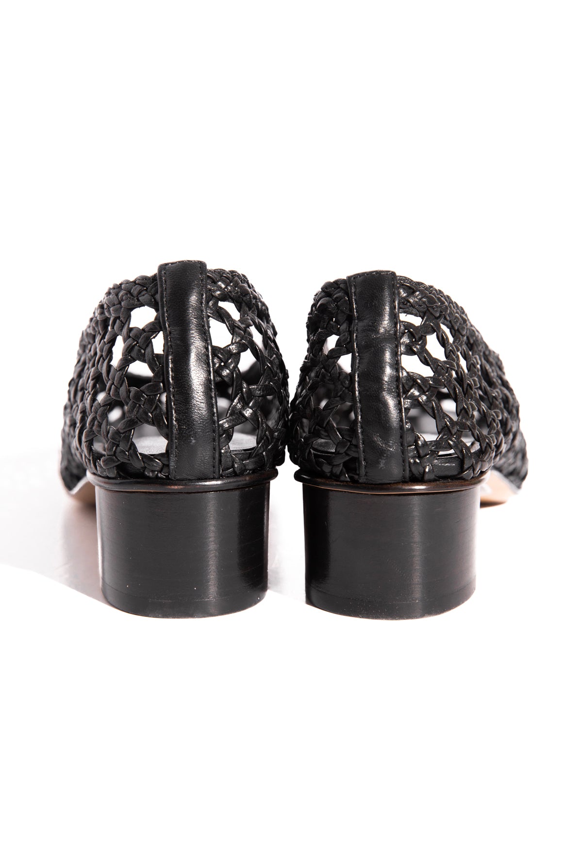 LE MONDE BERYL Black Leather Woven Heels (Sz. 36.5)