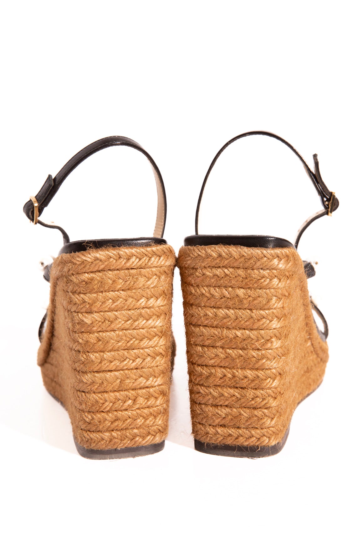 JIMMY CHOO Black Pearl Espadrille Wedges (Sz. 36.5)
