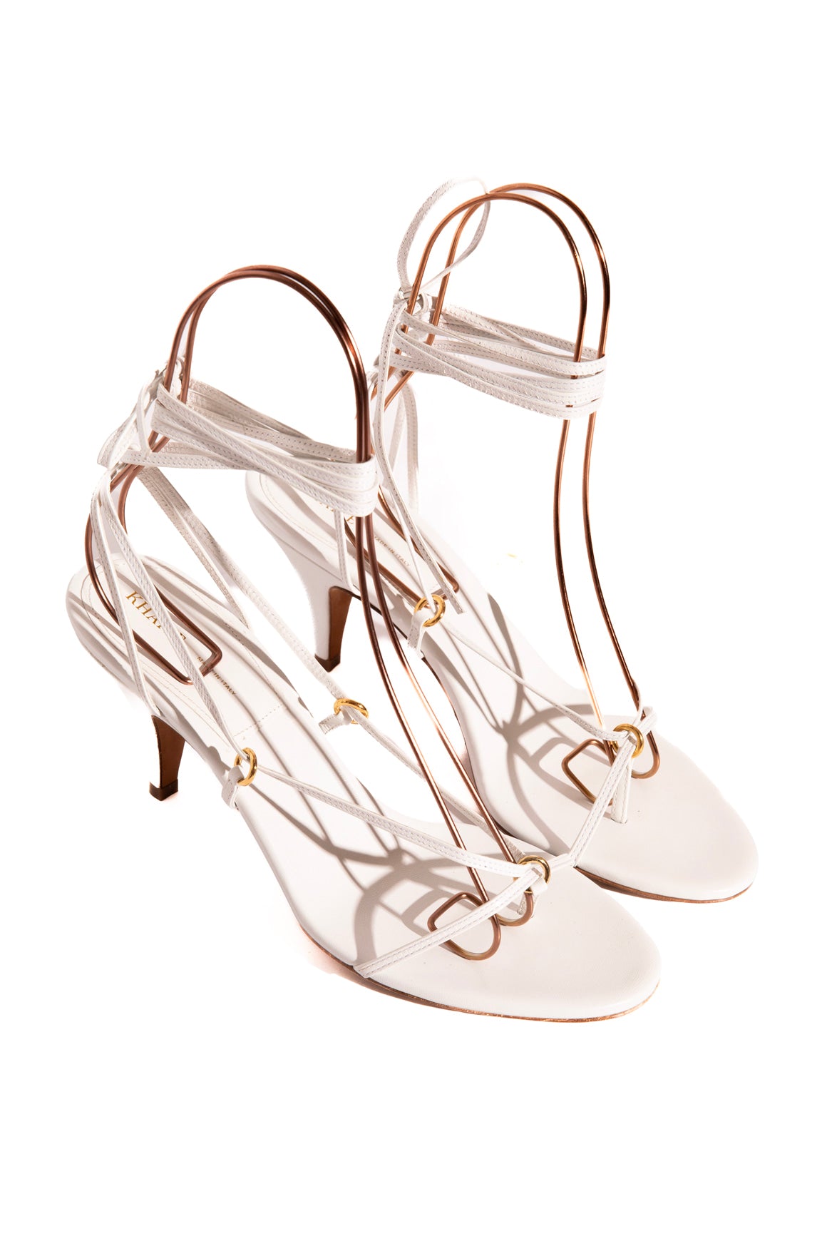 KHAITE White Strappy Wrap Kitten Heel Sandals (Sz. 38)