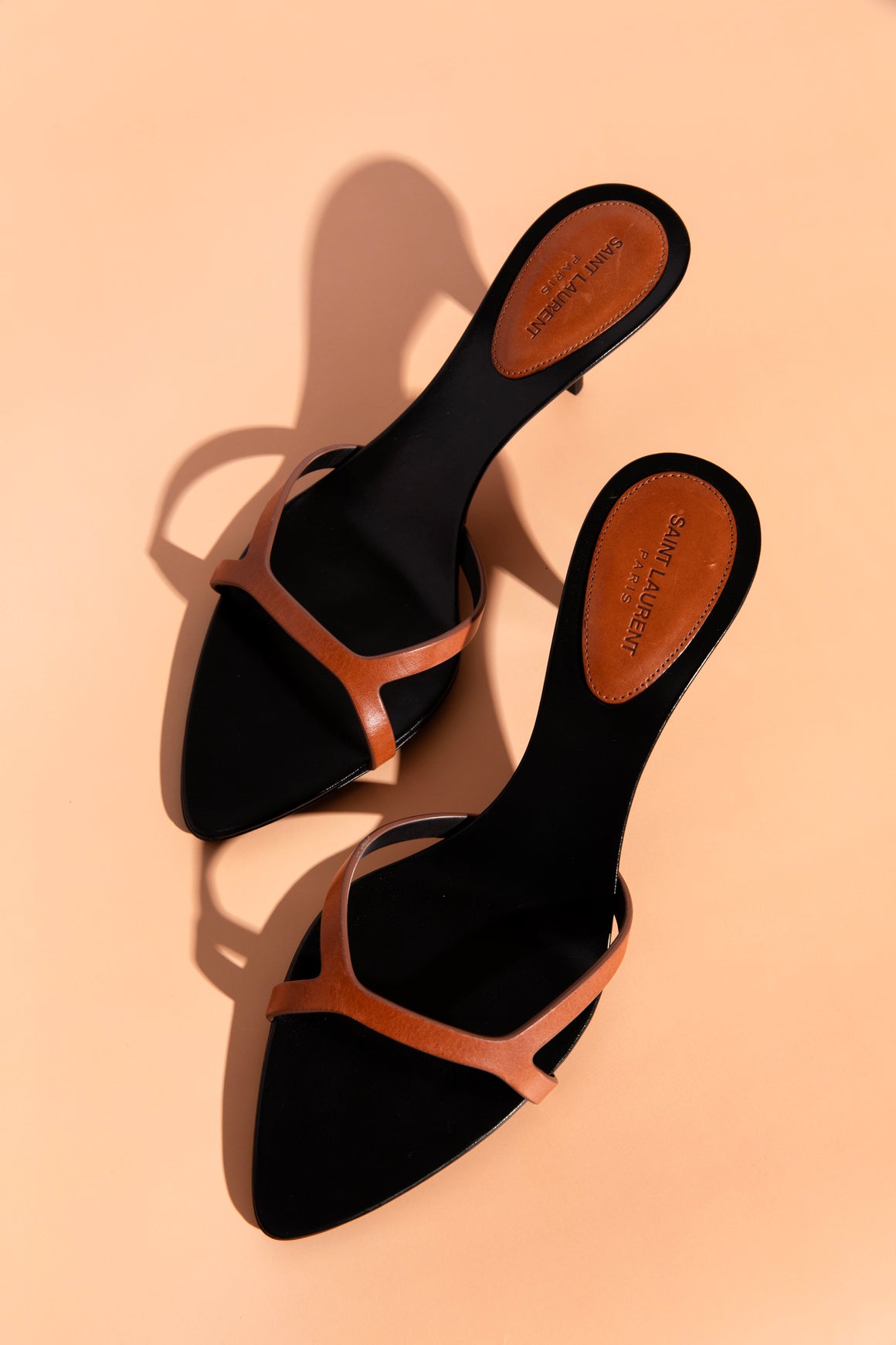 SAINT LAURENT Brown + Black Kitten Heel Sandals (Sz. 38)