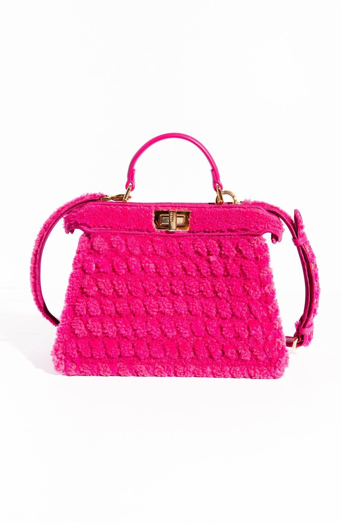 FENDI Fuchsia Shearling Peakaboo Bag