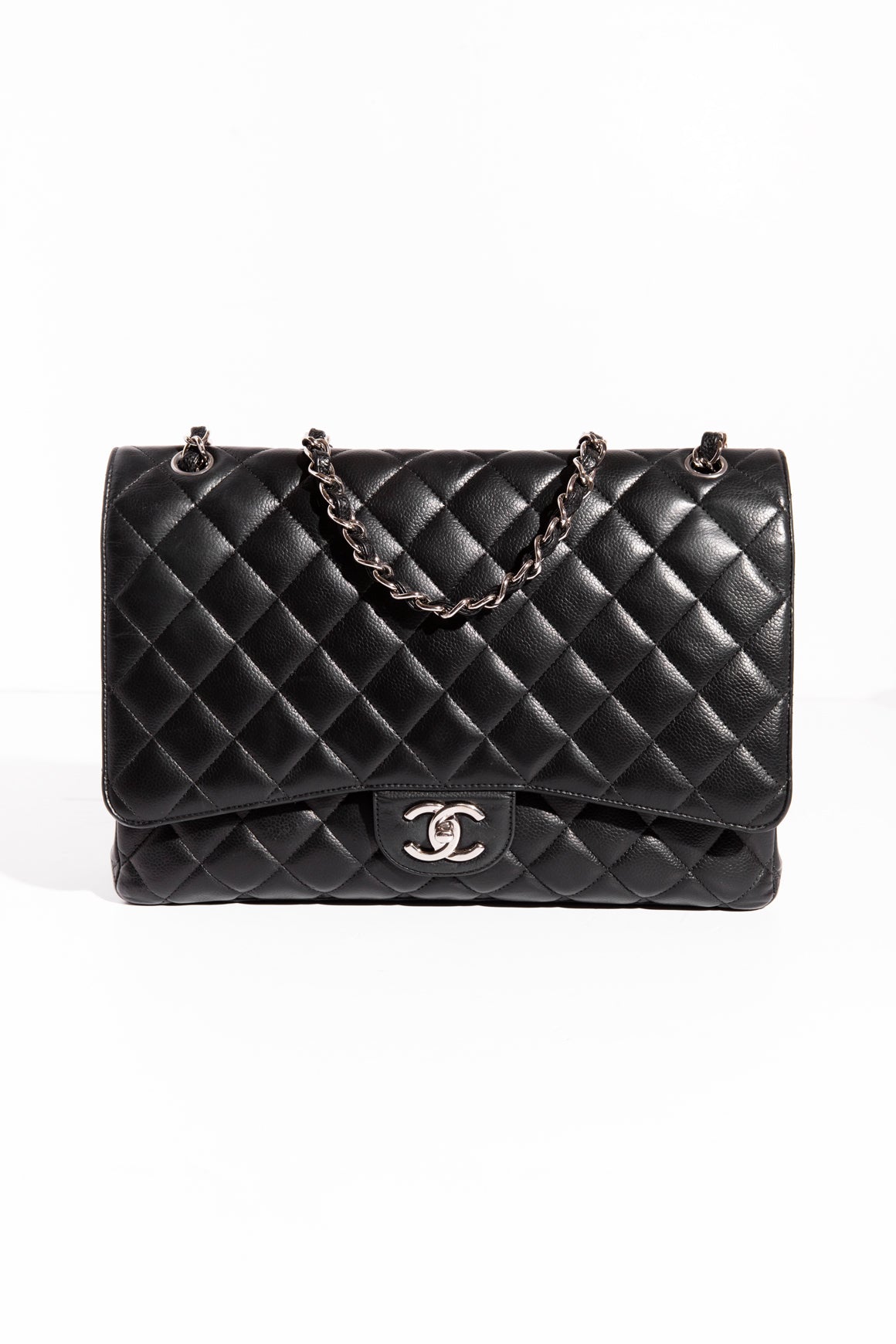 CHANEL Black Caviar Maxi Classic Flap w/ Silver Hardware