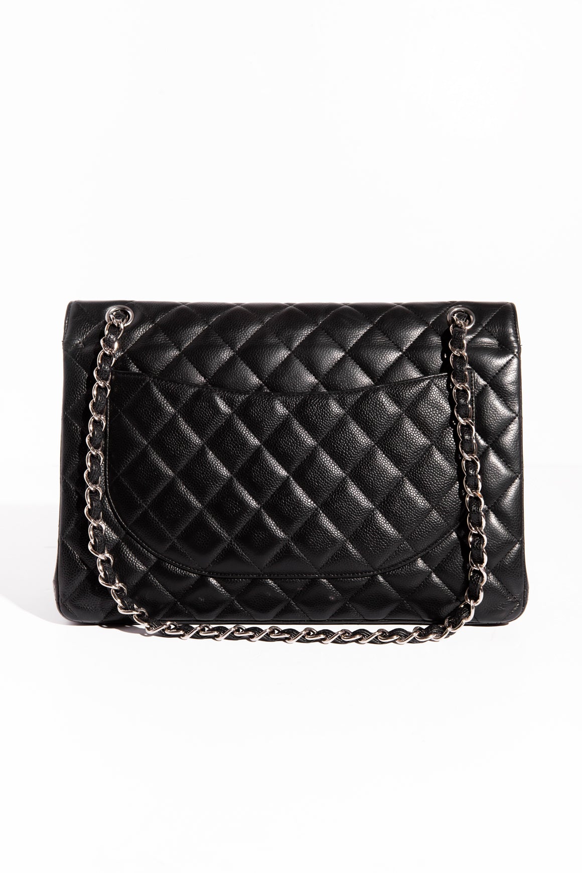 CHANEL Black Caviar Maxi Classic Flap w/ Silver Hardware