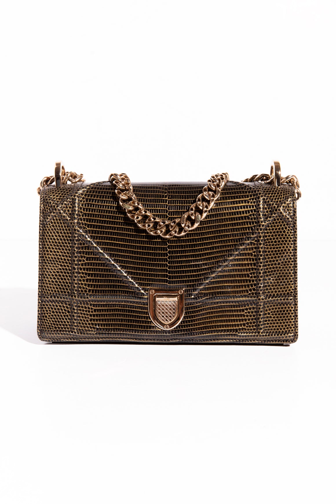 CHRISTIAN DIOR Black + Gold Diorama Flap Bag