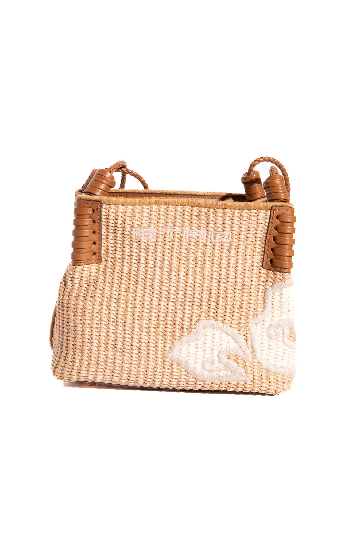 ETRO Raffia Natural Leather Detail Bucket Bag