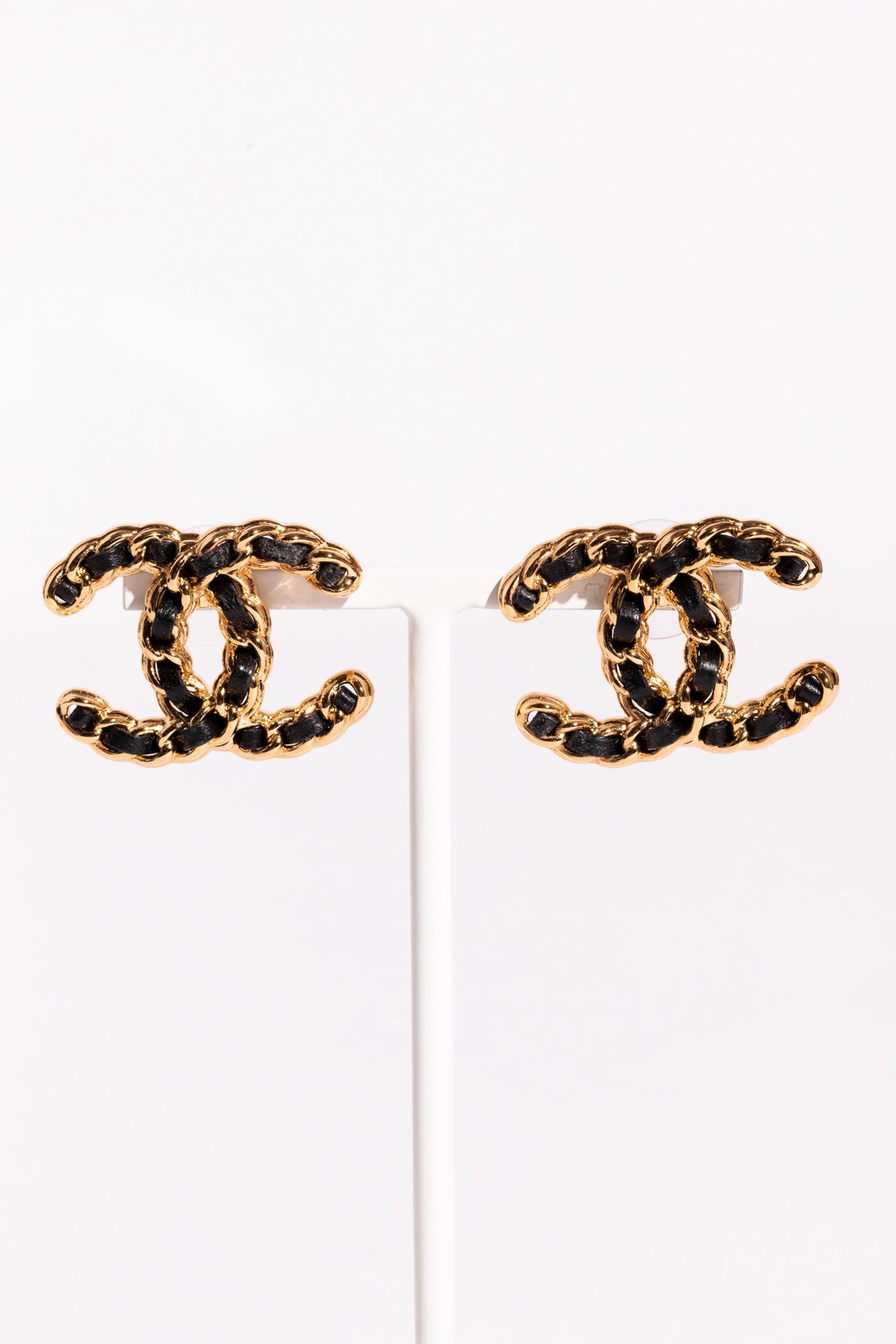 CHANEL Black + Gold Tone Chain 'CC' Earrings