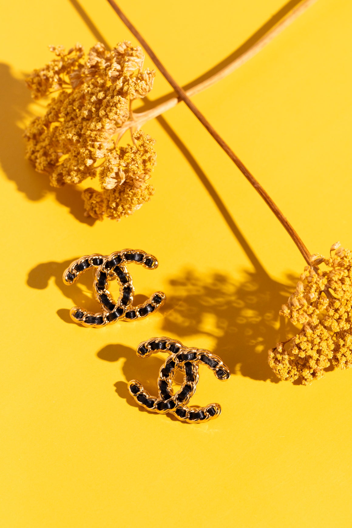 CHANEL Black + Gold Tone Chain 'CC' Earrings