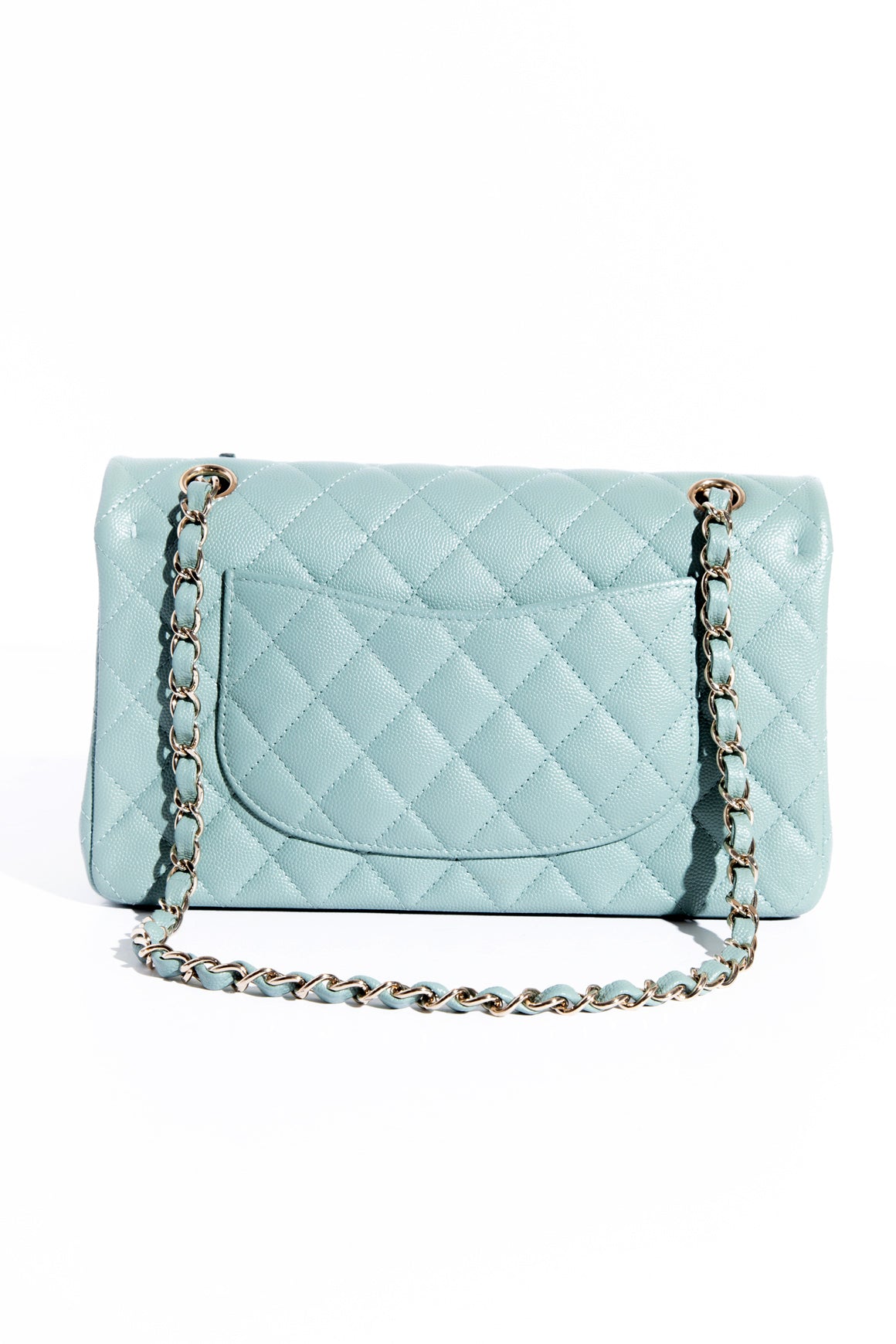 CHANEL 2022 Teal Caviar Classic Double Flap W/ Gold Hardware