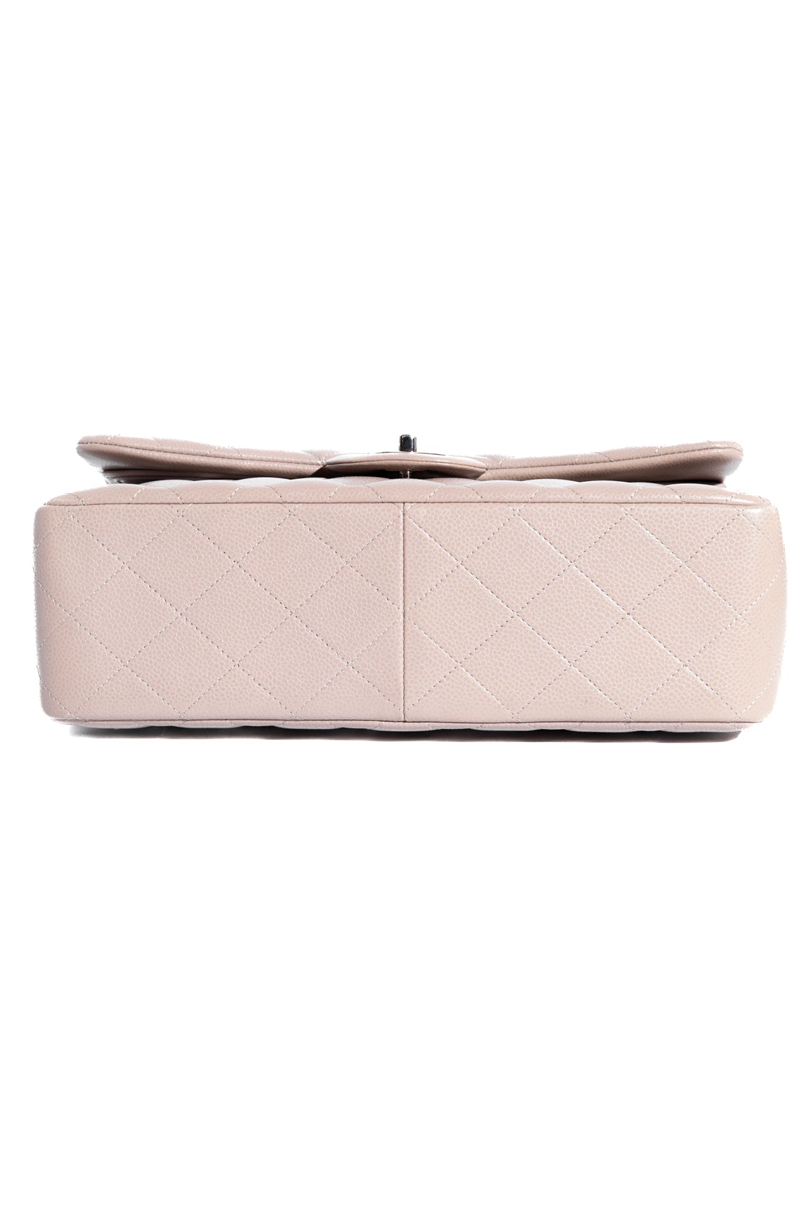 CHANEL 2015 Taupe Caviar Jumbo Classic Double Flap- Silver