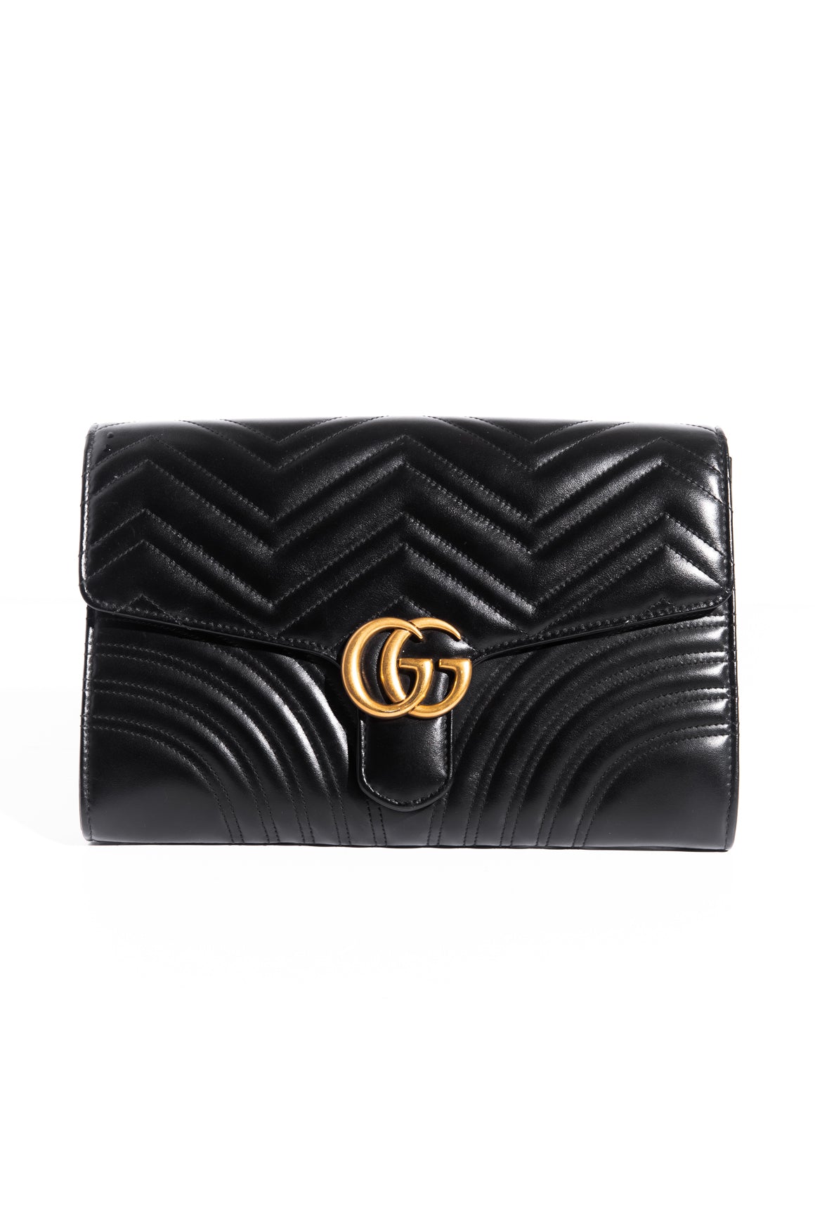 GUCCI Black Leather Large Marmont Clutch