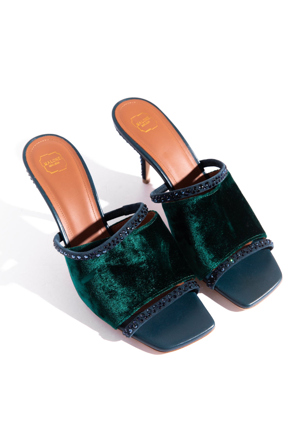 MALONE Green Velvet Crystal Mules (Sz. 38)