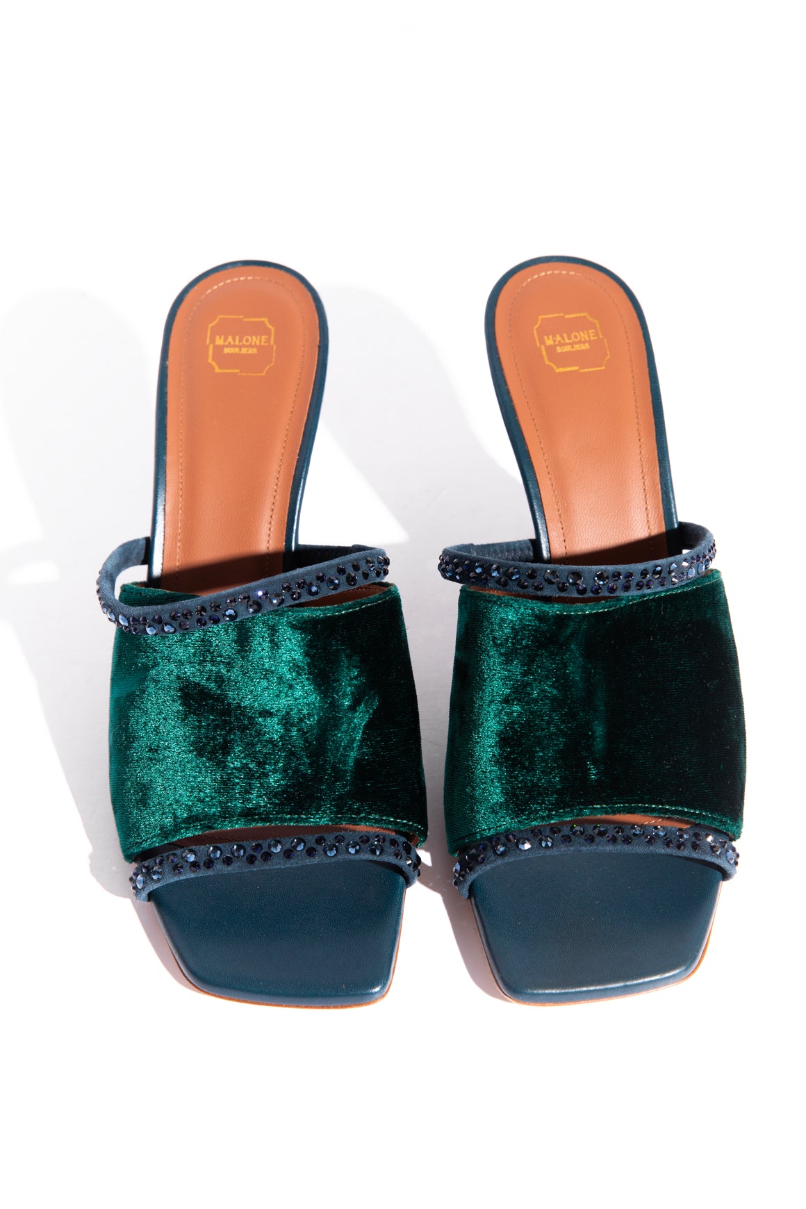 MALONE Green Velvet Crystal Mules (Sz. 38)