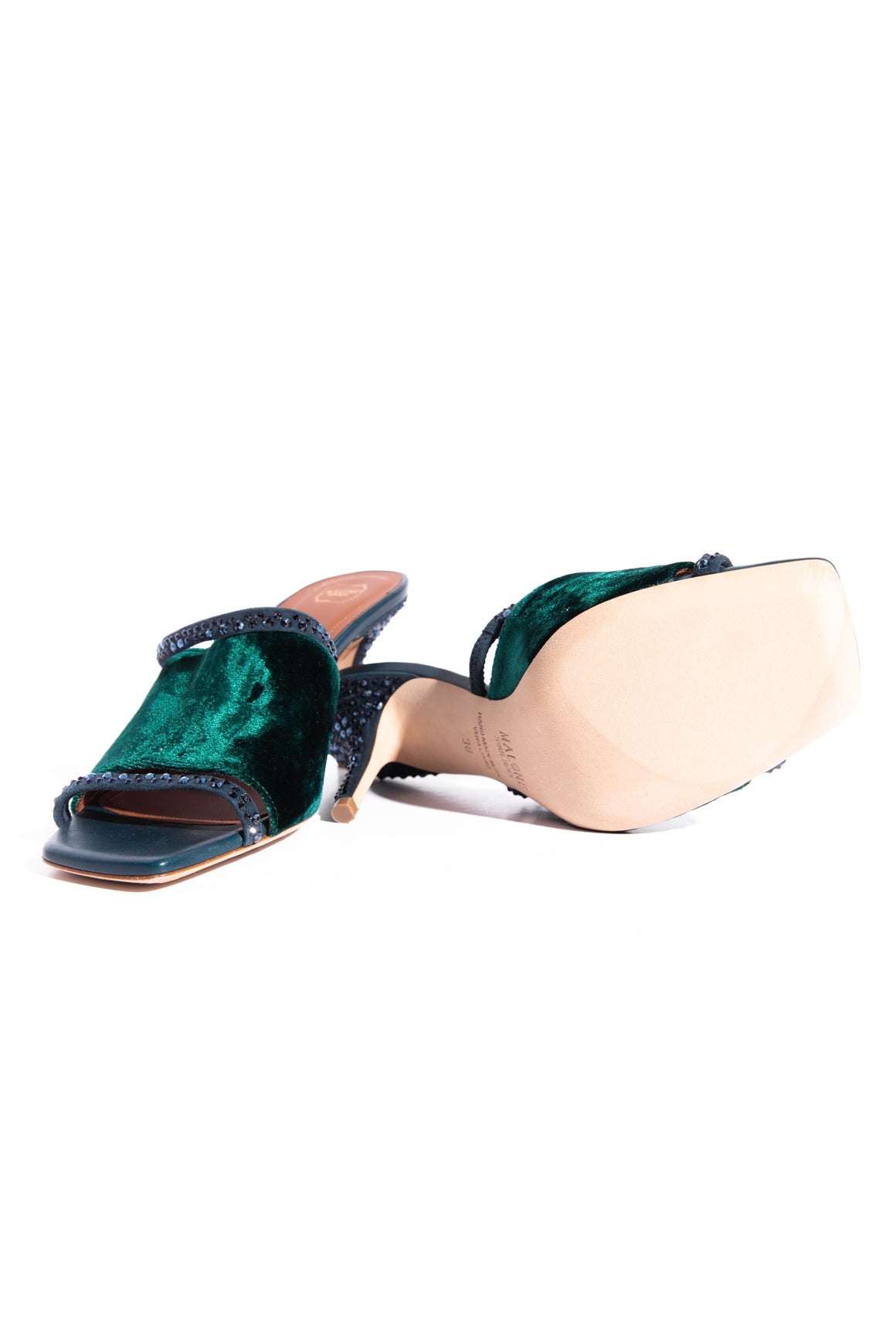 MALONE Green Velvet Crystal Mules (Sz. 38)