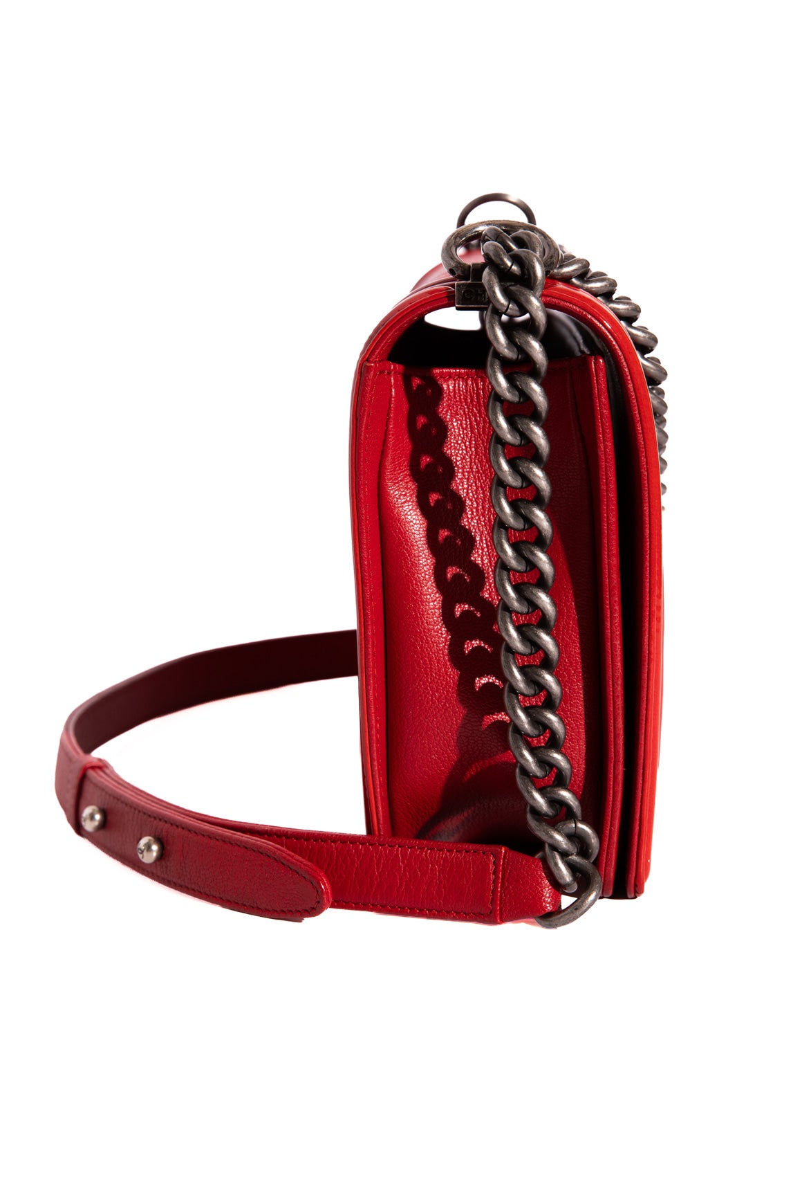 2016 CHANEL Red Caviar & Patent Large Boy Bag