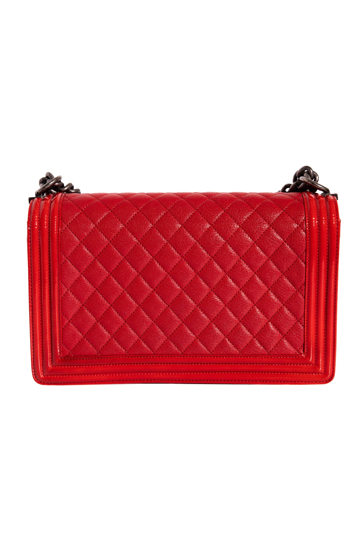 2016 CHANEL Red Caviar & Patent Large Boy Bag