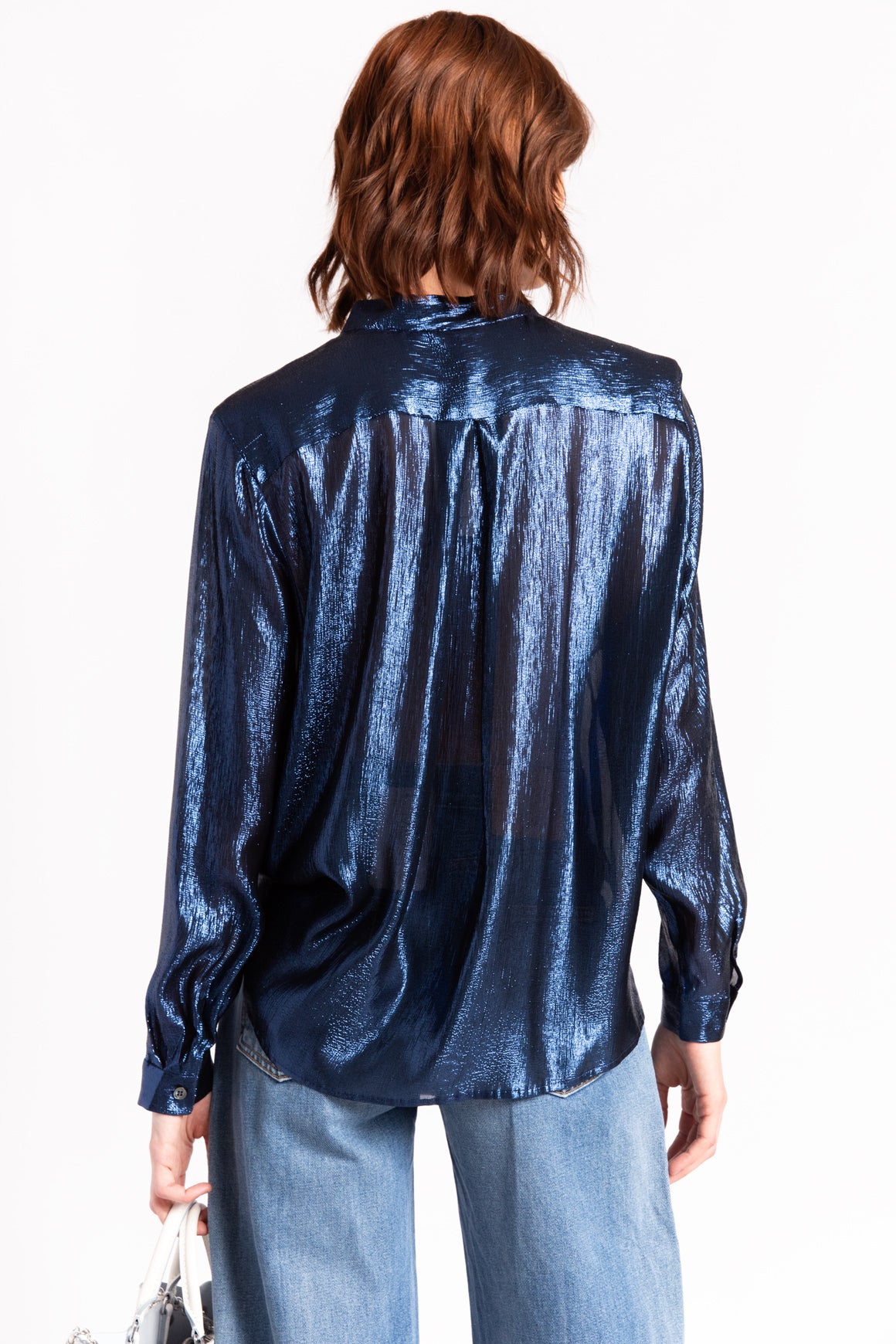 INDRESS Blue Metallic "Sophia" Silk Blouse