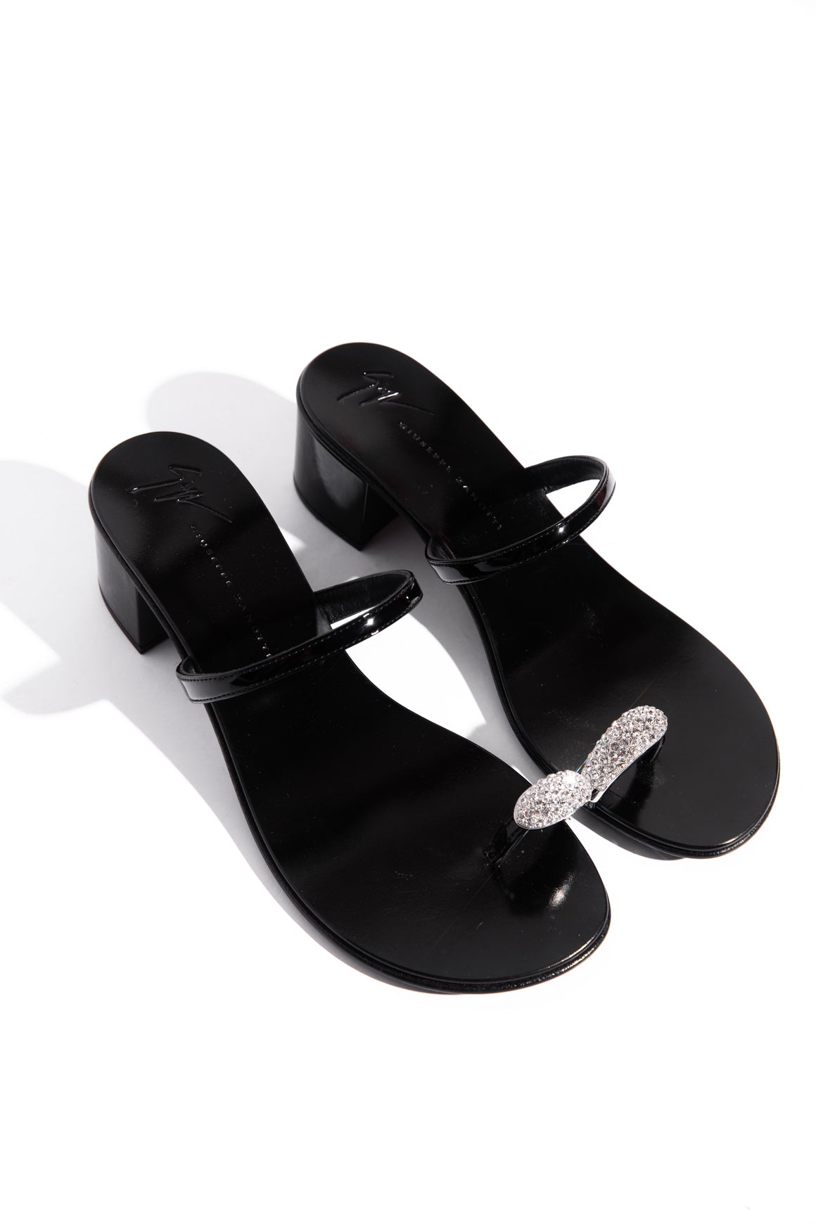 GIUSEPPE ZANOTTI Black Icon Ring 40 Block Heeled Sandals (Sz. 36)