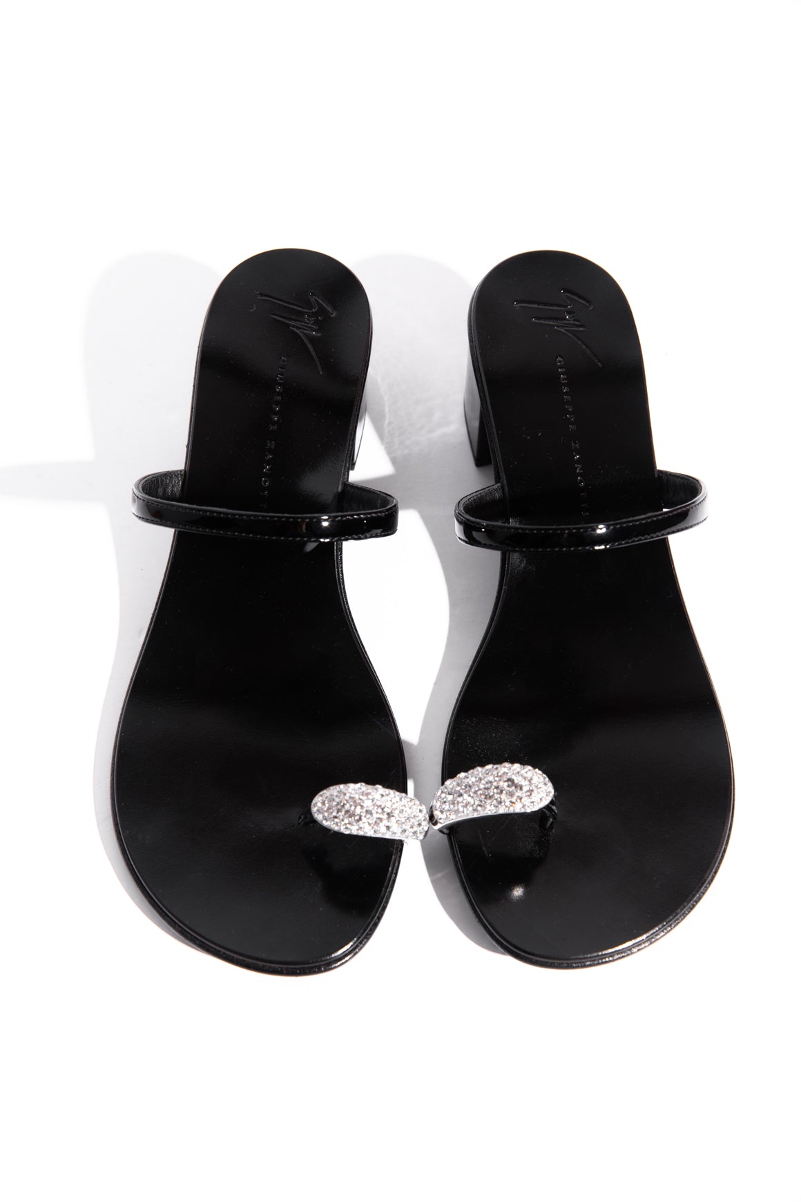 GIUSEPPE ZANOTTI Black Icon Ring 40 Block Heeled Sandals (Sz. 36)