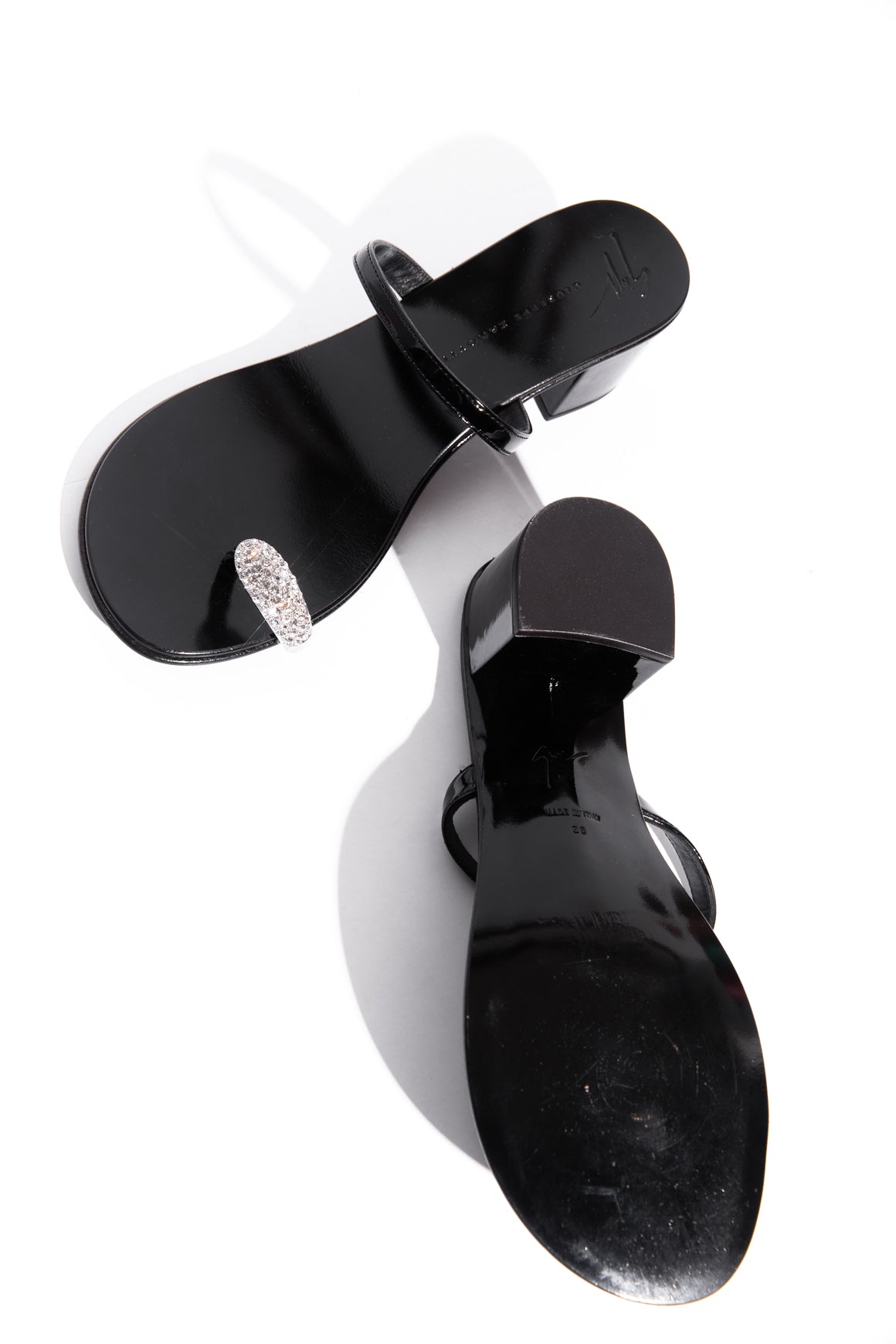 GIUSEPPE ZANOTTI Black Icon Ring 40 Block Heeled Sandals (Sz. 36)