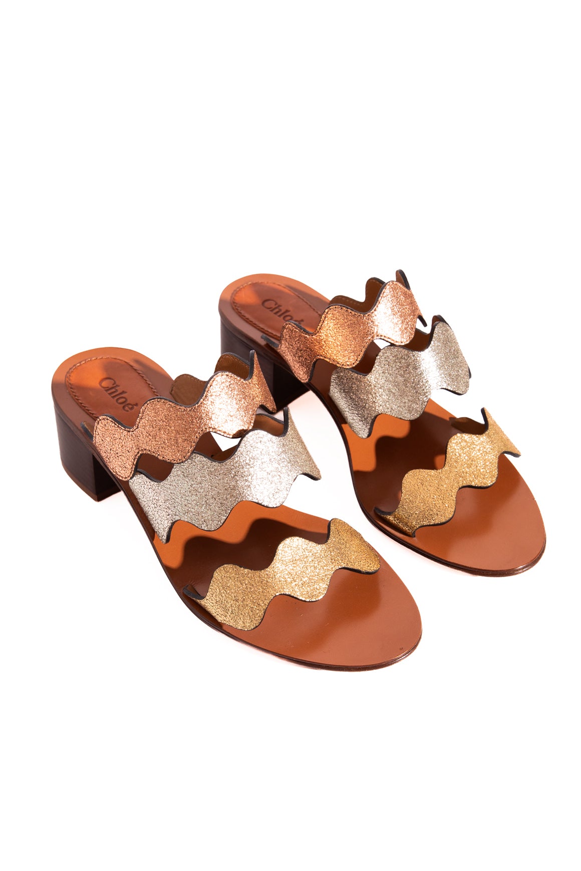 CHLOE Metallic Scalloped Sandals (Sz. 38)