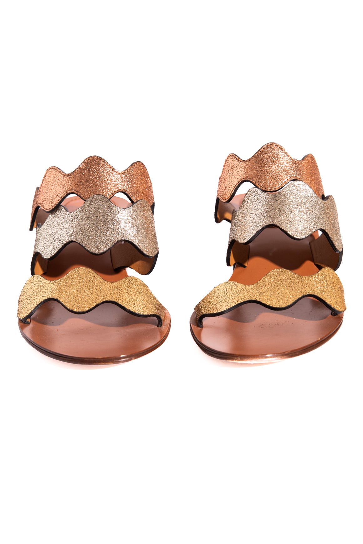 CHLOE Metallic Scalloped Sandals (Sz. 38)
