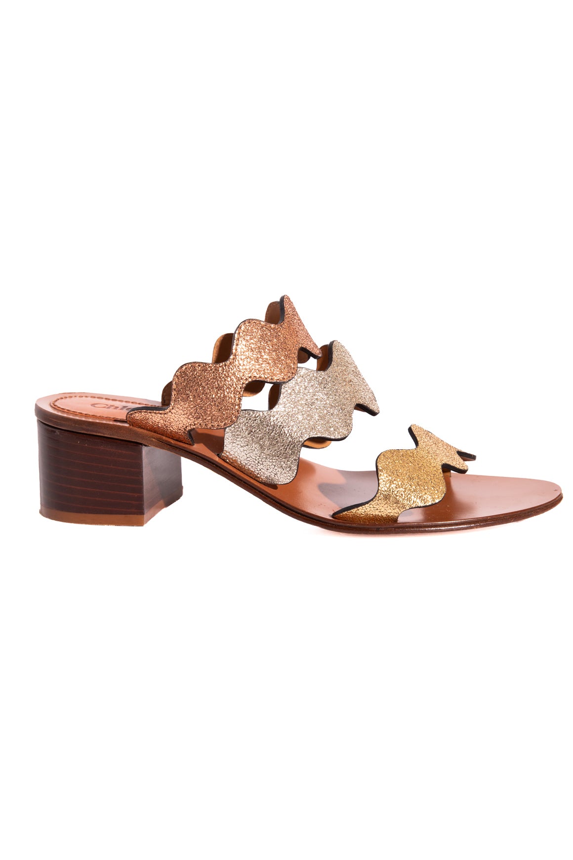 CHLOE Metallic Scalloped Sandals (Sz. 38)